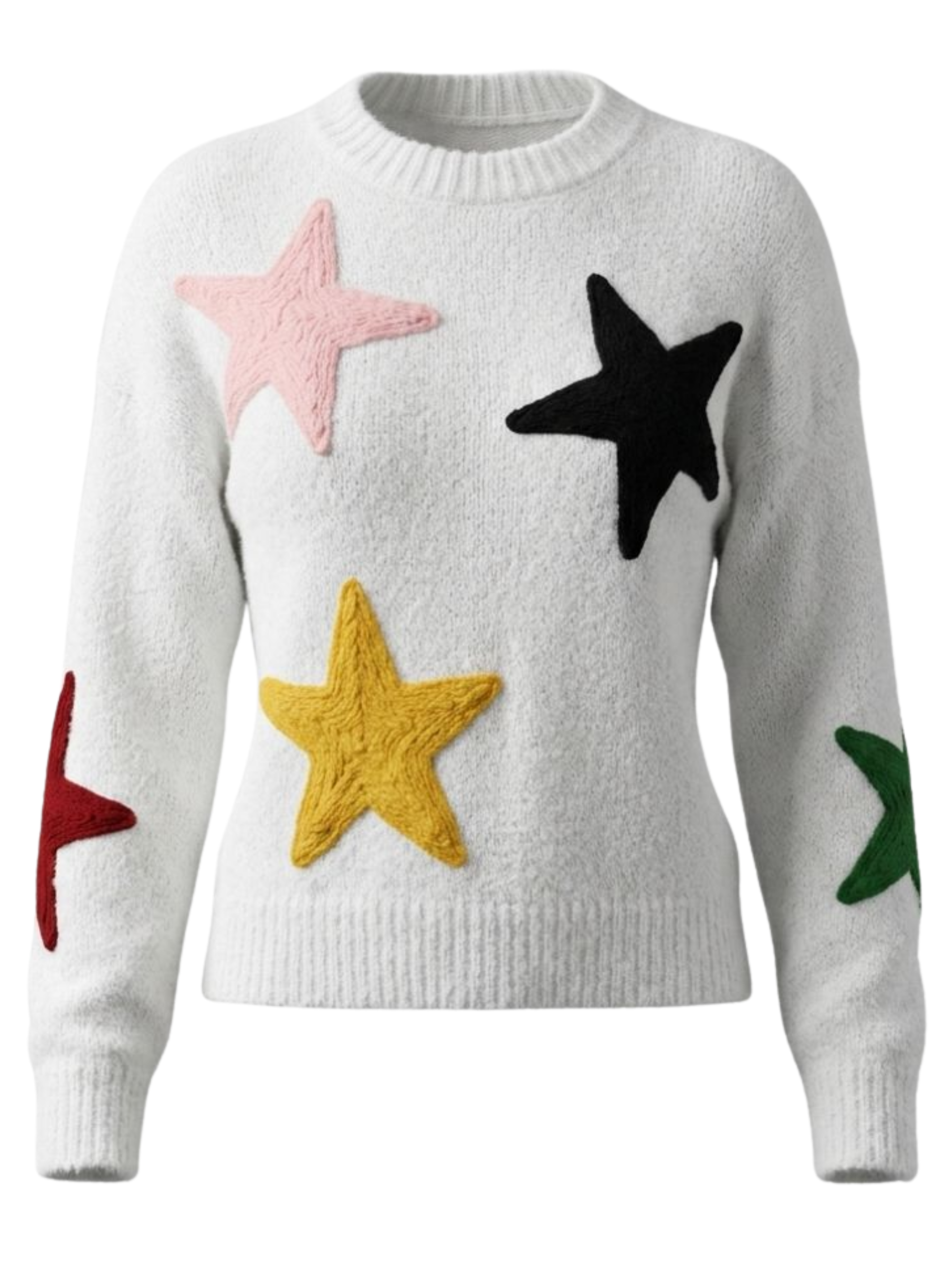 Alice Collins 037A314 Cleo Pullover with round neckline, long sleeves and textured star appliqué detail