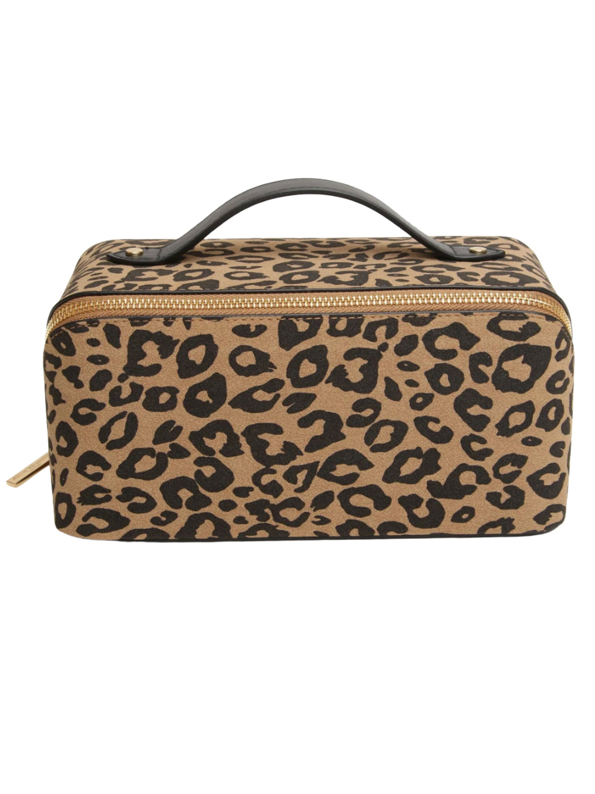 Alice Wheeler AW0333 Dark Leopard Train Case with gold-toned zip fastening, top handle and organised lined interior.