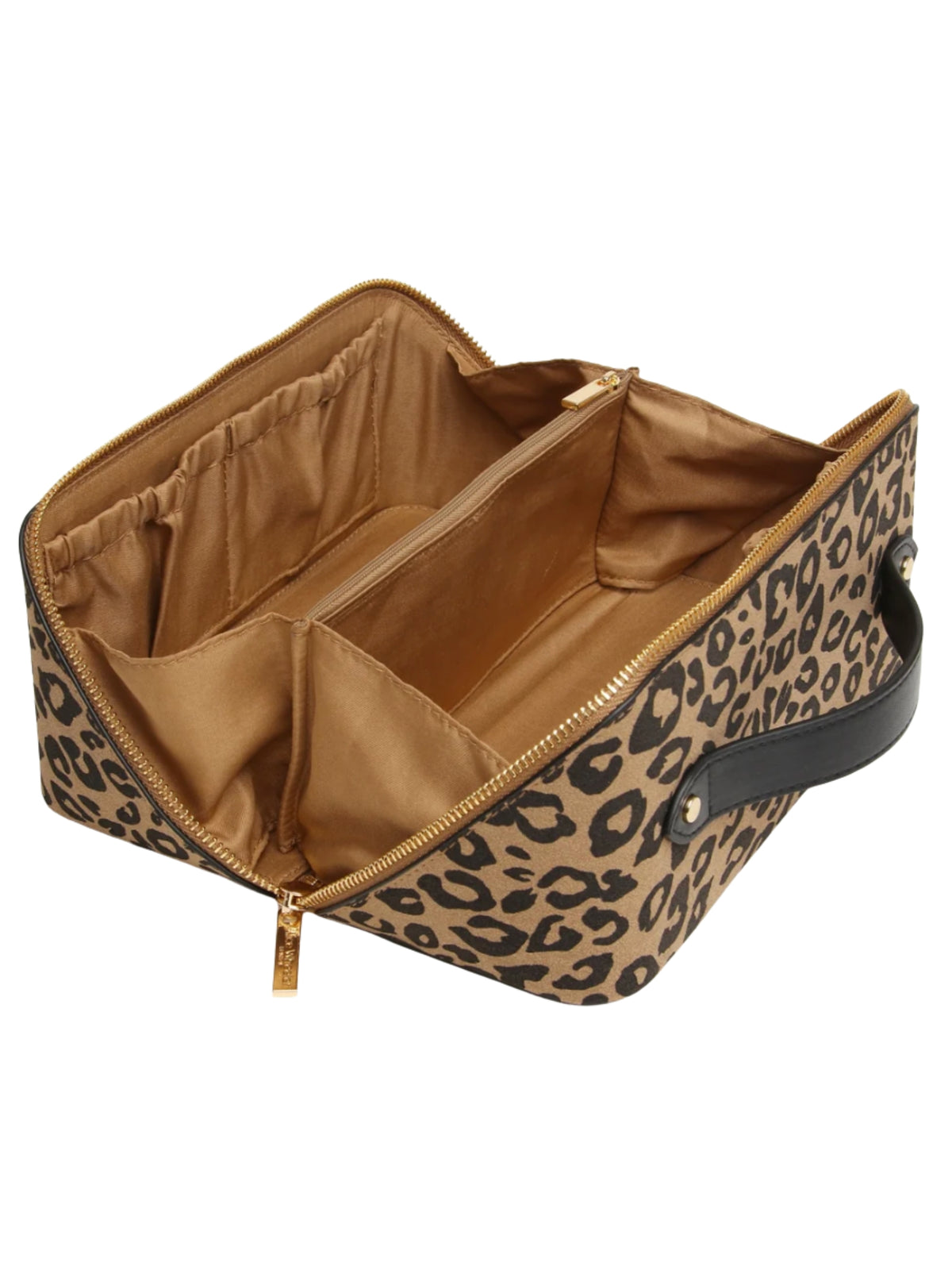 Alice Wheeler AW0333 Dark Leopard Train Case with gold-toned zip fastening, top handle and organised lined interior.