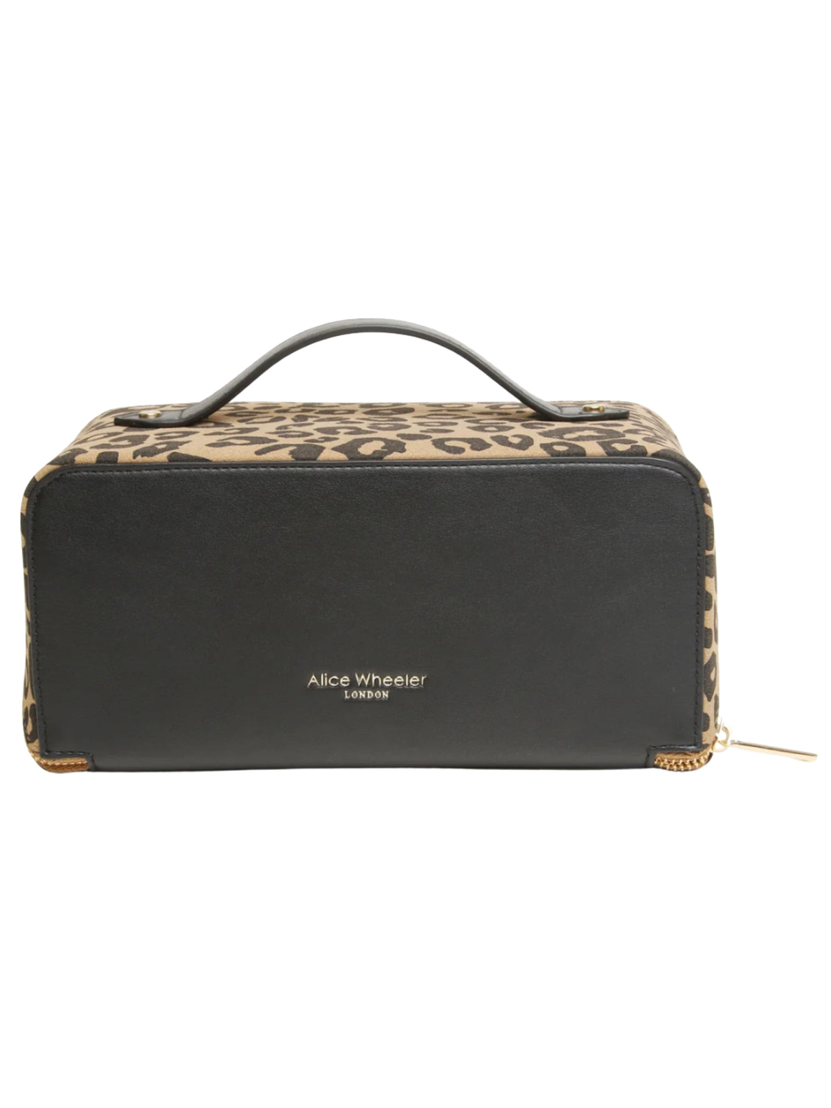 Alice Wheeler AW0333 Dark Leopard Train Case with gold-toned zip fastening, top handle and organised lined interior.