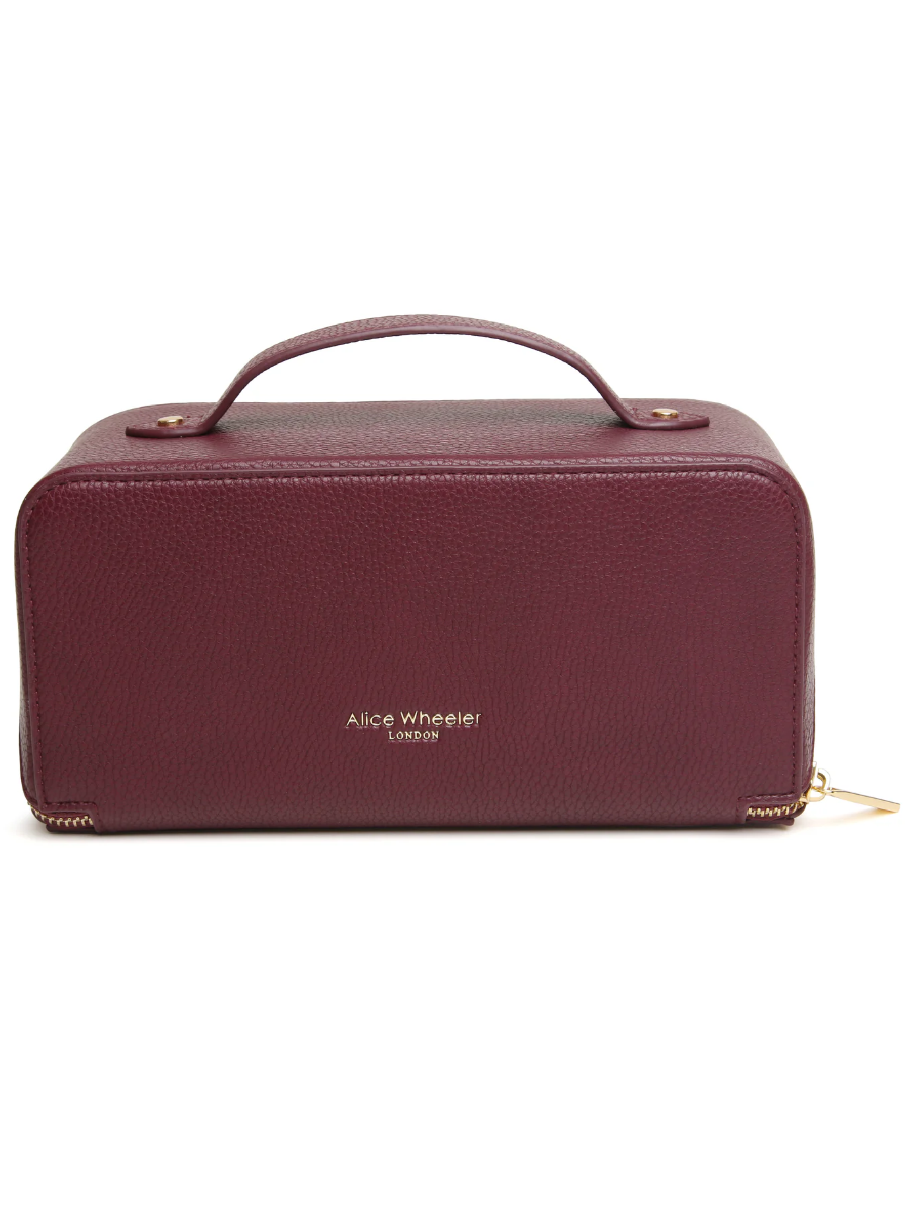 Alice Wheeler AW0347 Berry Train Case with gold-toned zip, top handle and fully lined interior