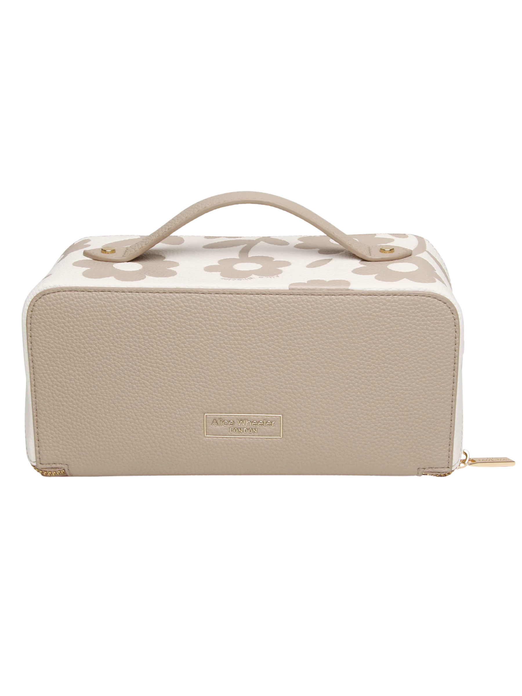 Alice Wheeler AW0361 Stone Floral Train Case floral beauty case with gold-tone zip, handle and internal pockets
