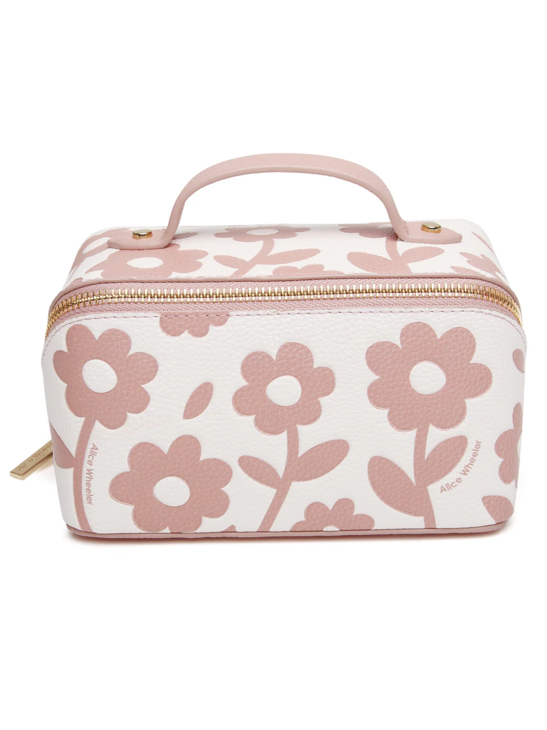 Alice Wheeler AW0366 Pink Floral Mini Train Case compact floral beauty case with zip fastening and top handle