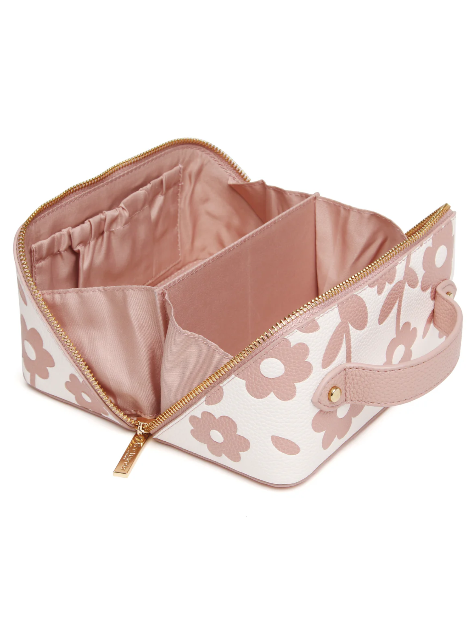 Alice Wheeler AW0366 Pink Floral Mini Train Case compact floral beauty case with zip fastening and top handle