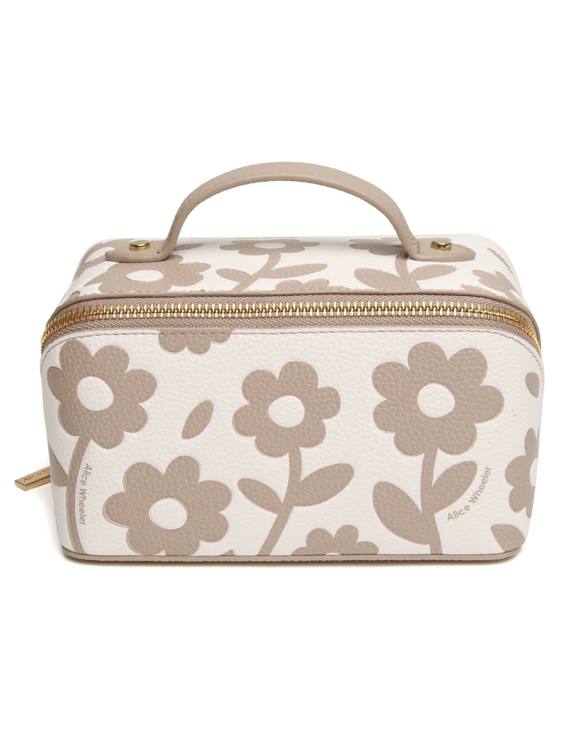 Alice Wheeler AW0366 Stone Floral Mini Train Case compact floral beauty case with zip fastening and top handle