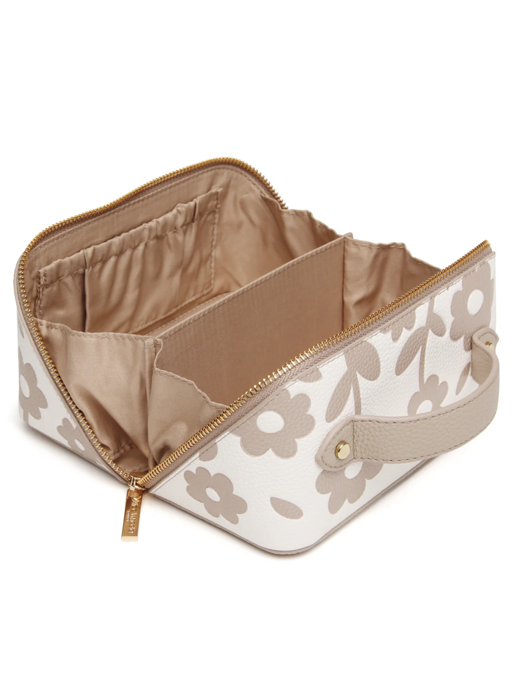 Alice Wheeler AW0366 Stone Floral Mini Train Case compact floral beauty case with zip fastening and top handle