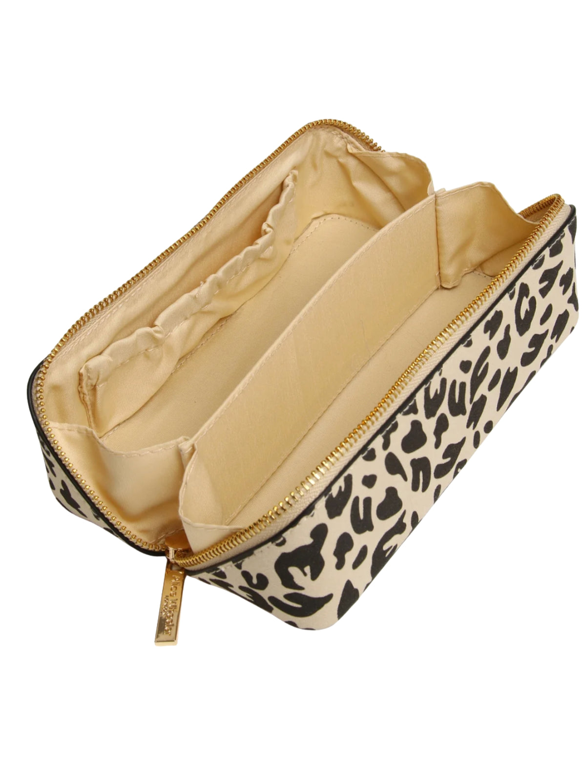 Alice Wheeler AW0388 Leopard Small Train Case with gold zip fastening and fully lined interior.