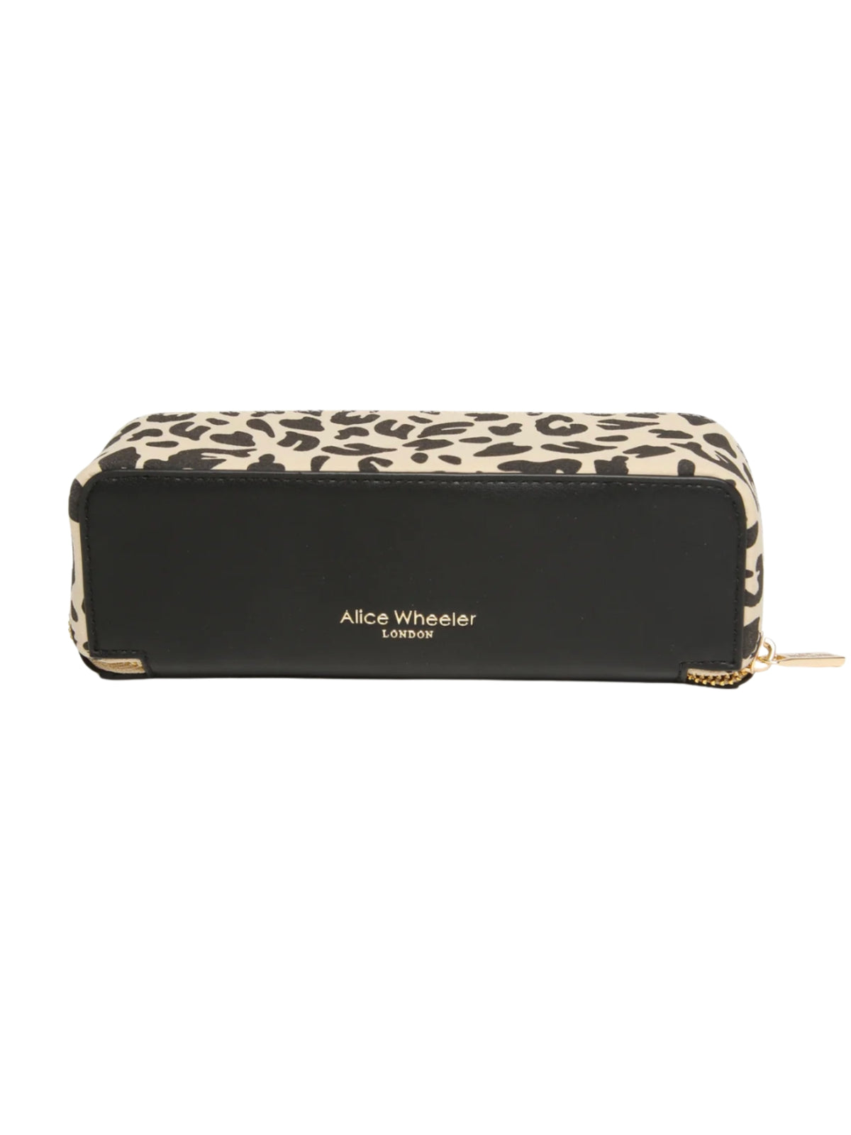 Alice Wheeler AW0388 Leopard Small Train Case with gold zip fastening and fully lined interior.