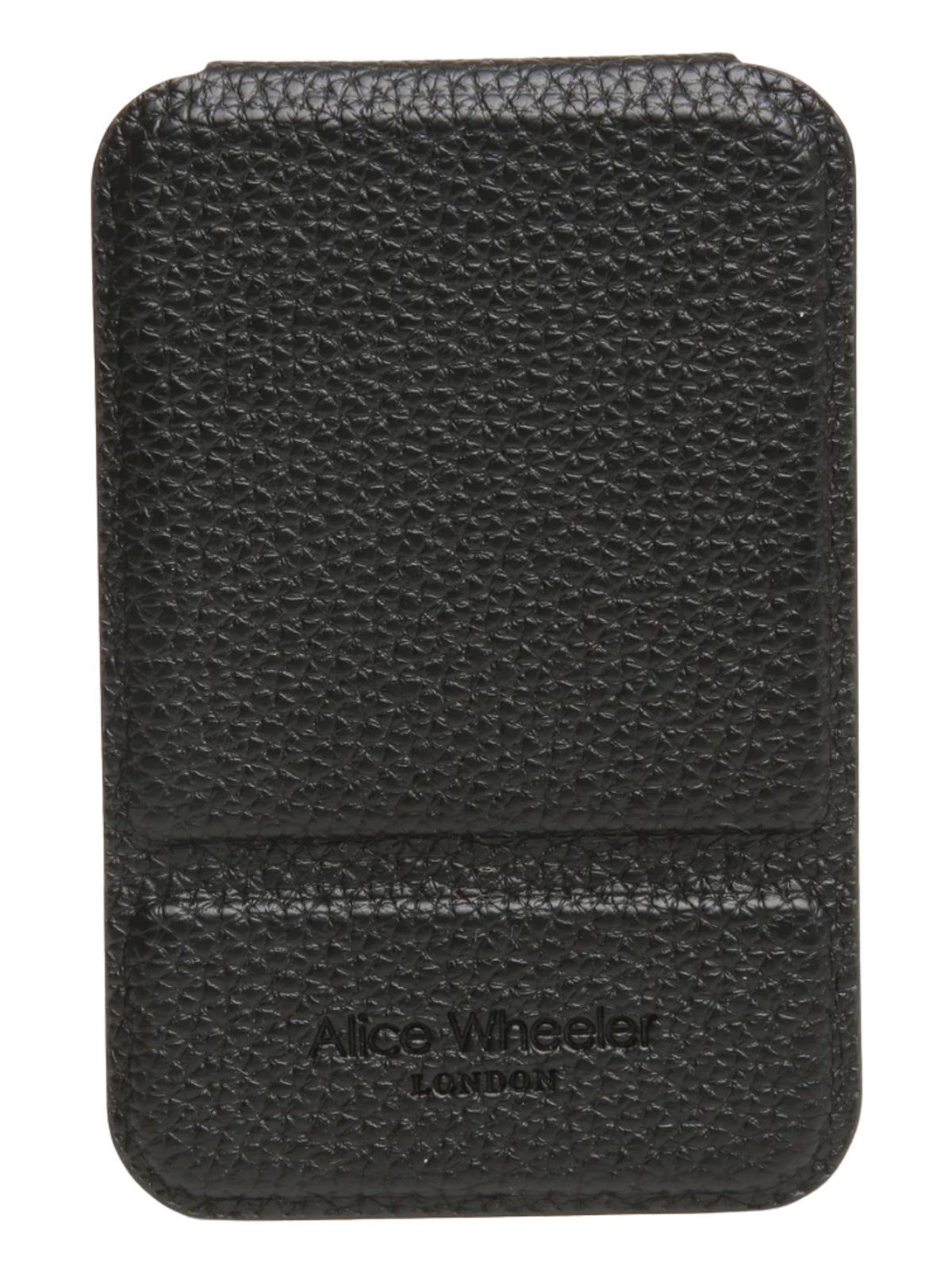 Alice Wheeler AW0390 Black Mini Folding Mirror with textured protective cover and freestanding folding design.