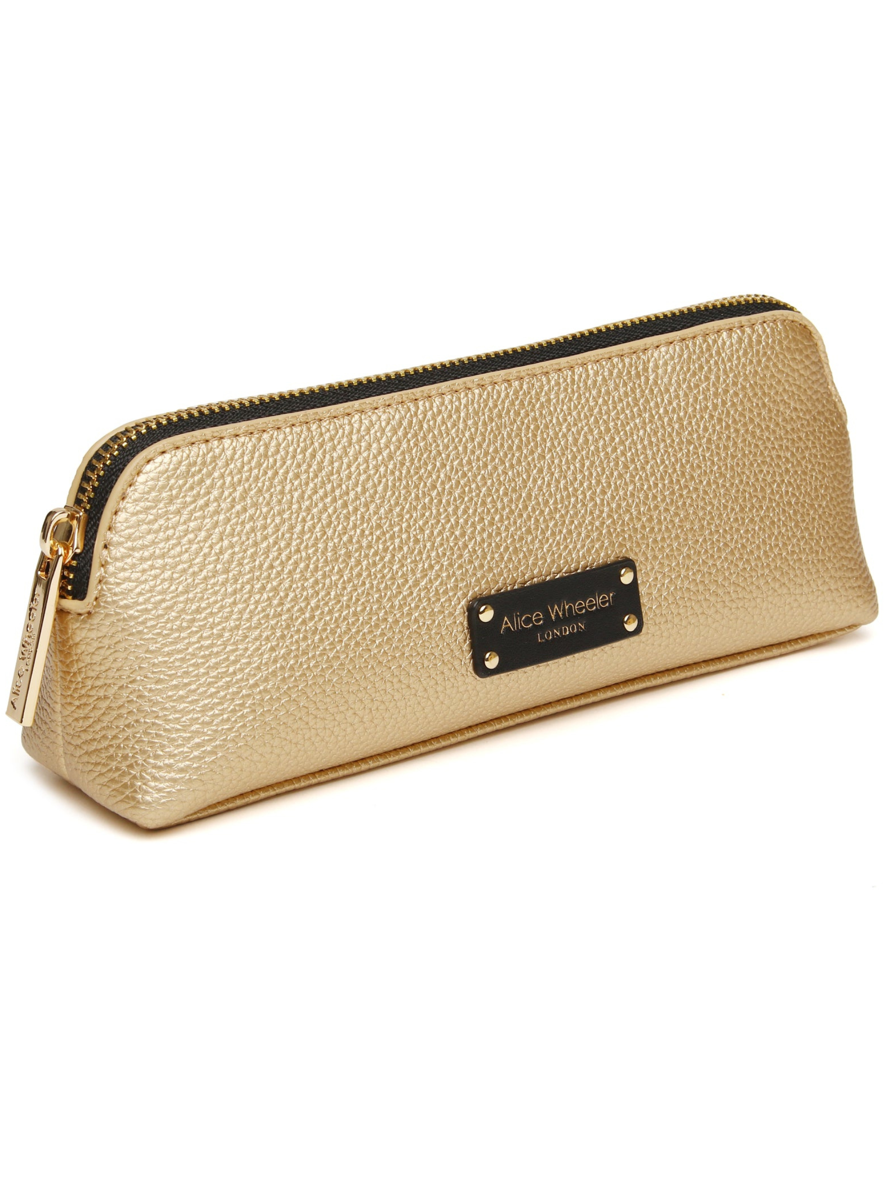 Alice Wheeler AW0407 Gold Black Kensington Makeup Bag with zip fastening and metallic textured finish