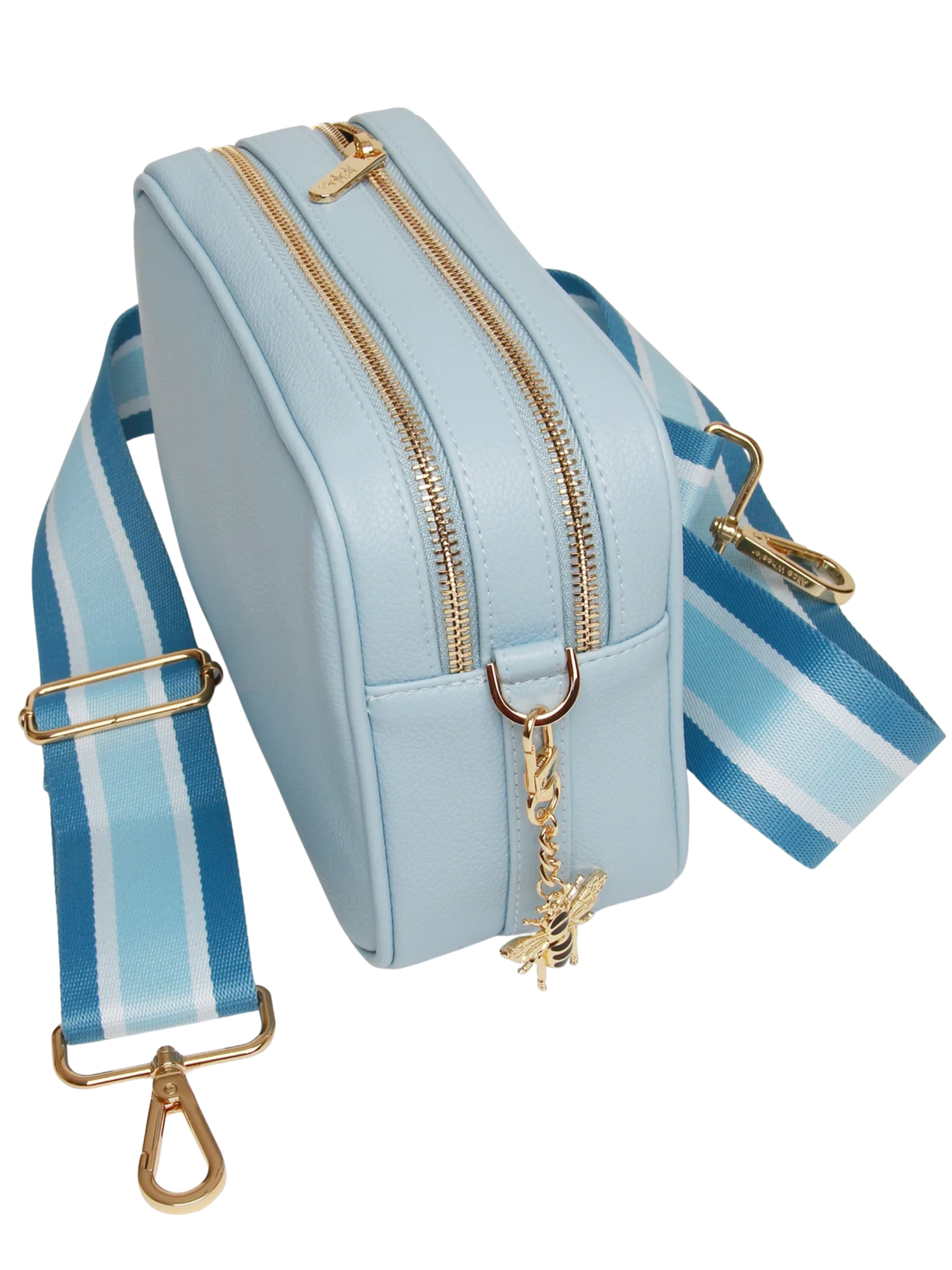 Alice Wheeler AW5989 Pastel Blue Soho Cross Body Bag with dual straps, two zipped compartments and internal pocket 