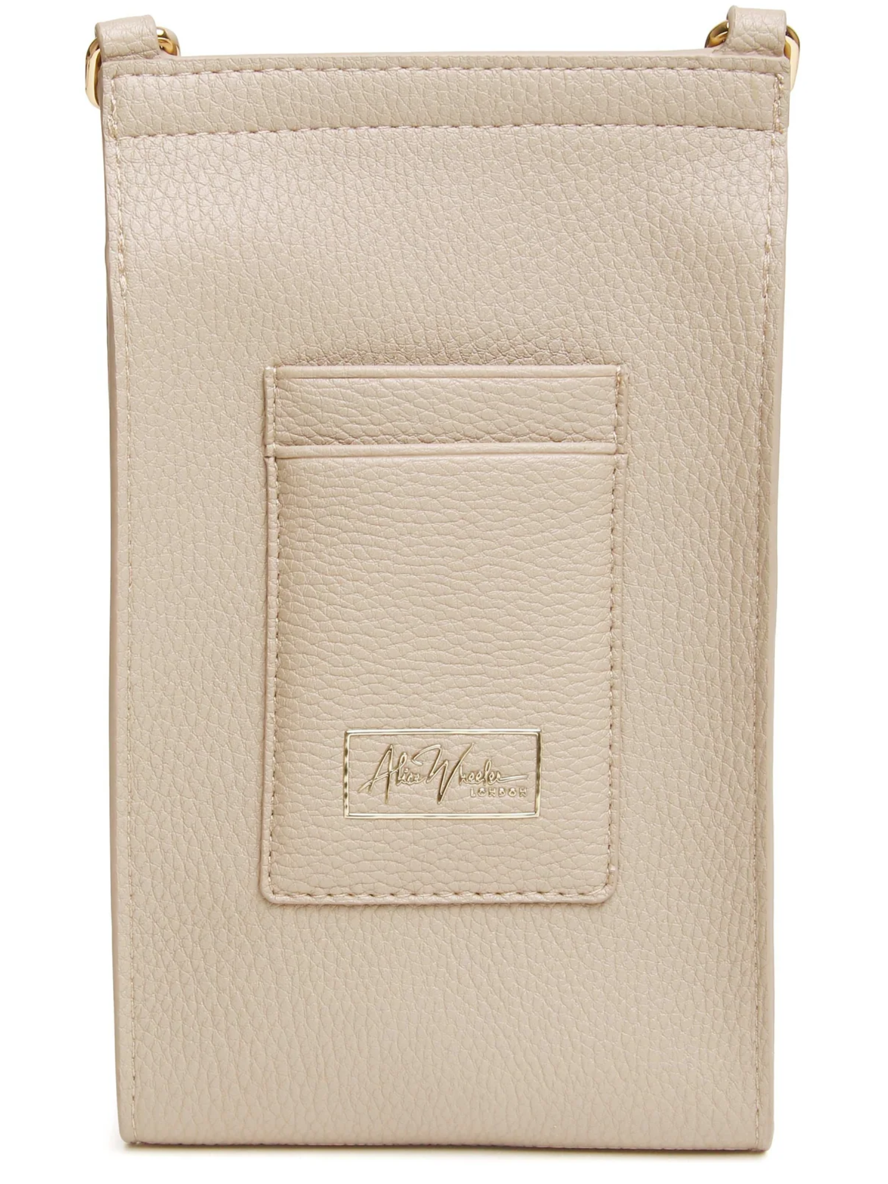 Alice Wheeler AW6049 Stone Mini Bloomsbury Cross Body Bag with bee detail, magnetic flap and crossbody strap