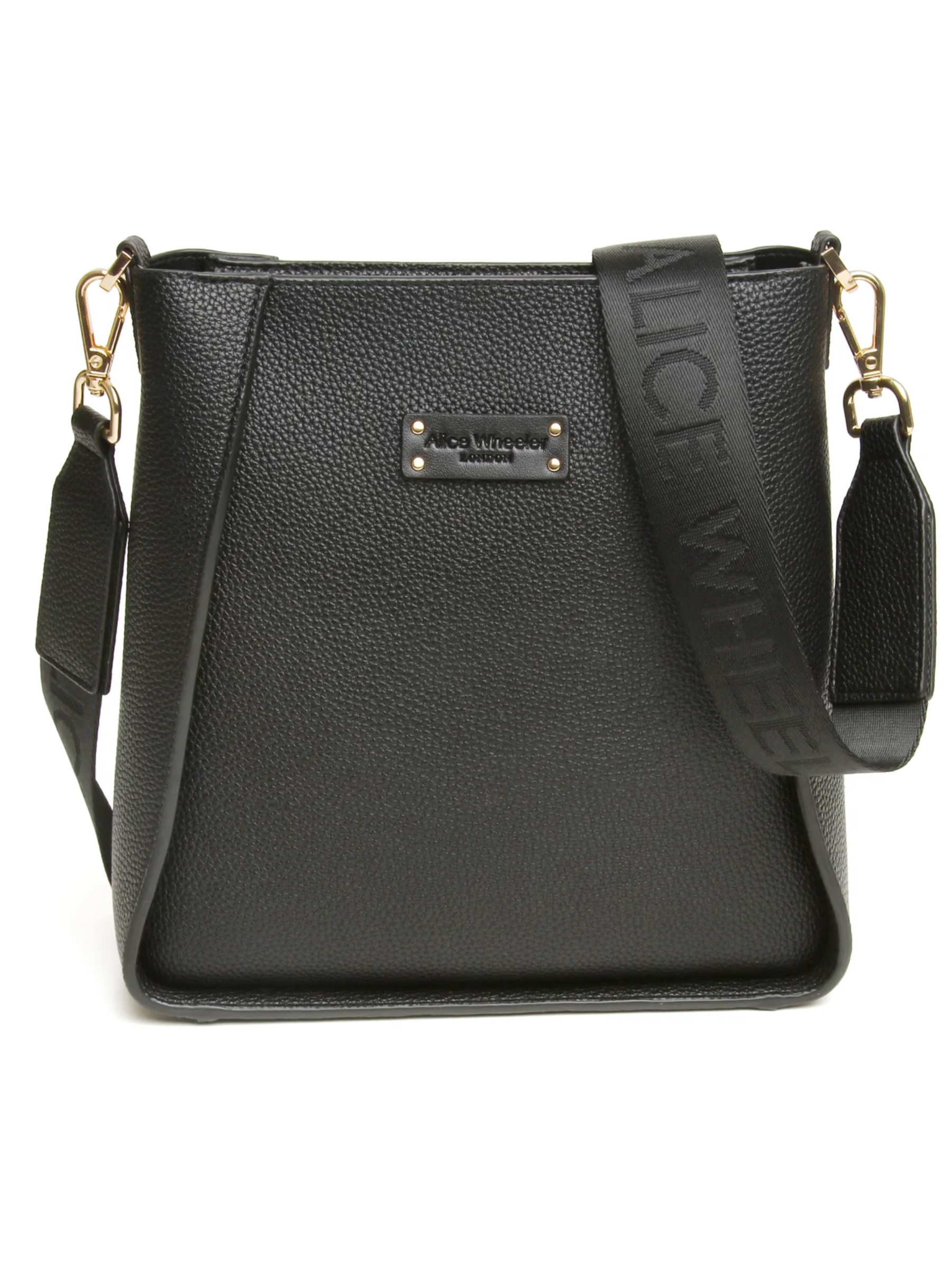 Alice Wheeler AW6233 Black Kensington Crossbody Bag with logo strap, zip fastening and textured vegan leather finish