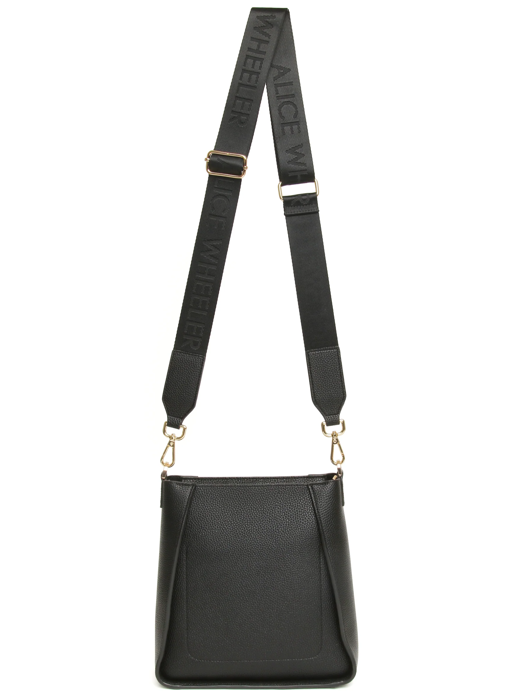 Alice Wheeler AW6233 Black Kensington Crossbody Bag with logo strap, zip fastening and textured vegan leather finish