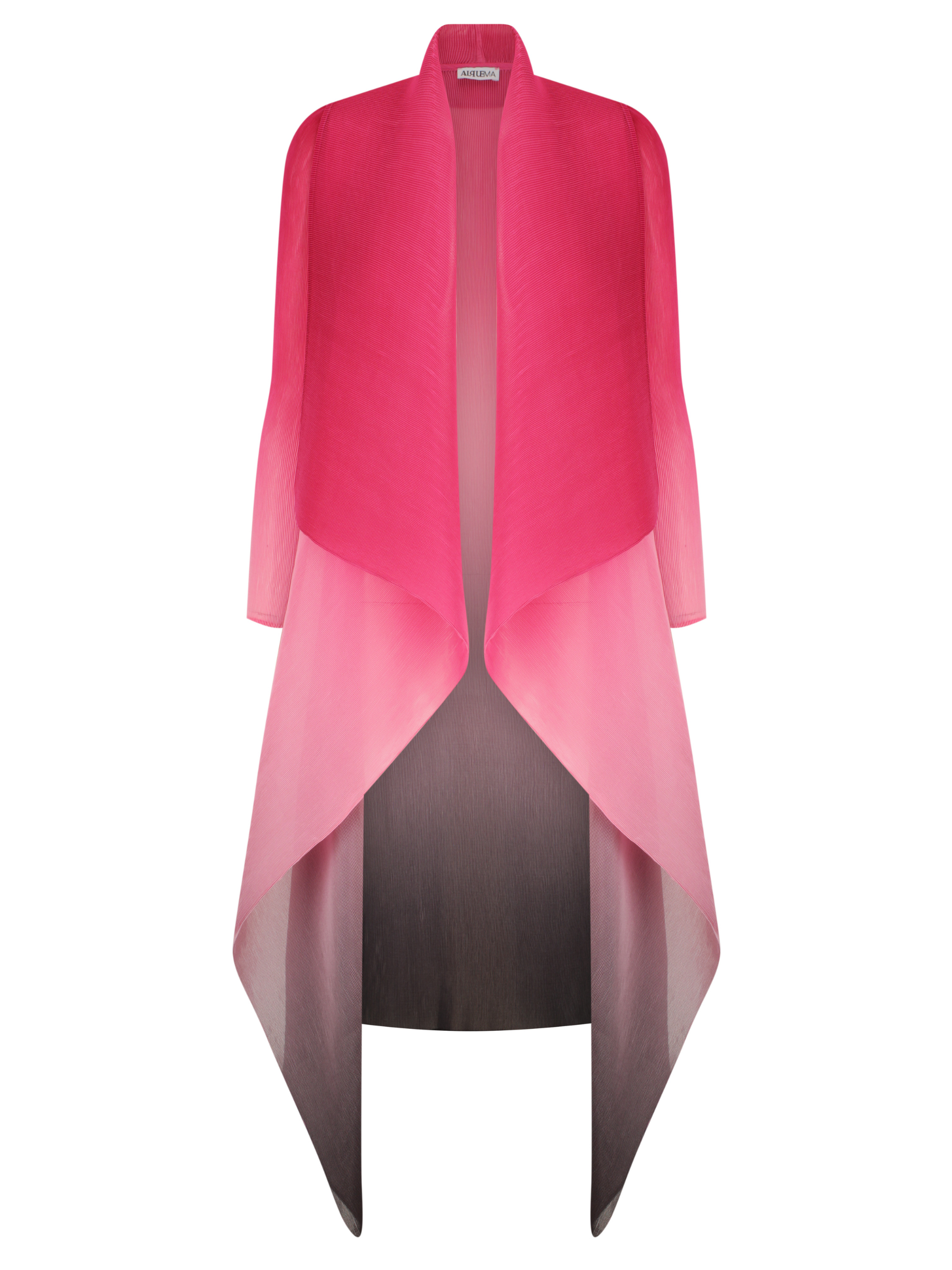 Alquema Cabaret Pink Dress & Coat hand-pleated dress and coat set with pink gradient colourway and fluid open-front silhouette.