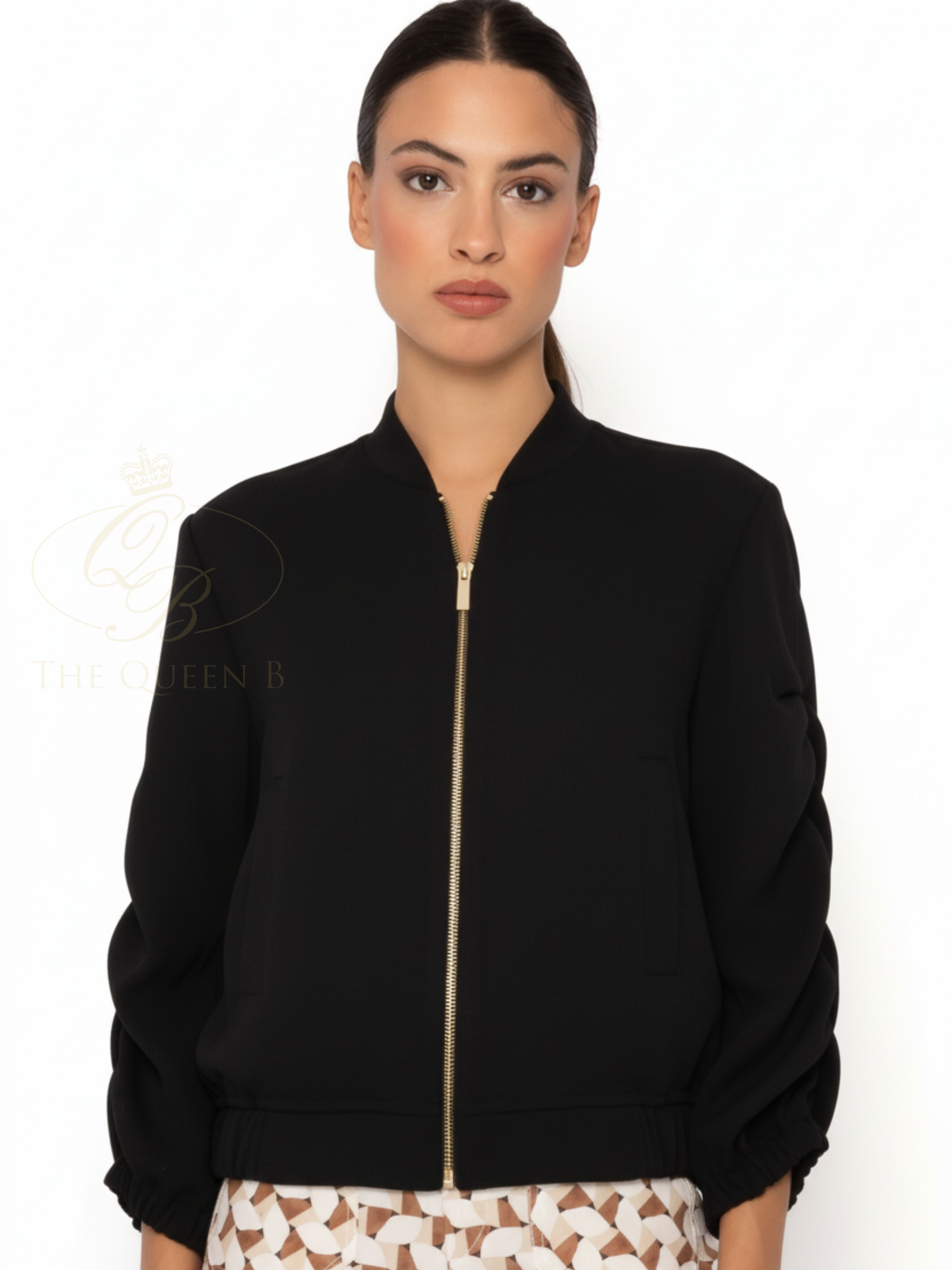 Arggido 49632 Bomber Jacket with zip front closure, gathered sleeves and relaxed bomber silhouette.