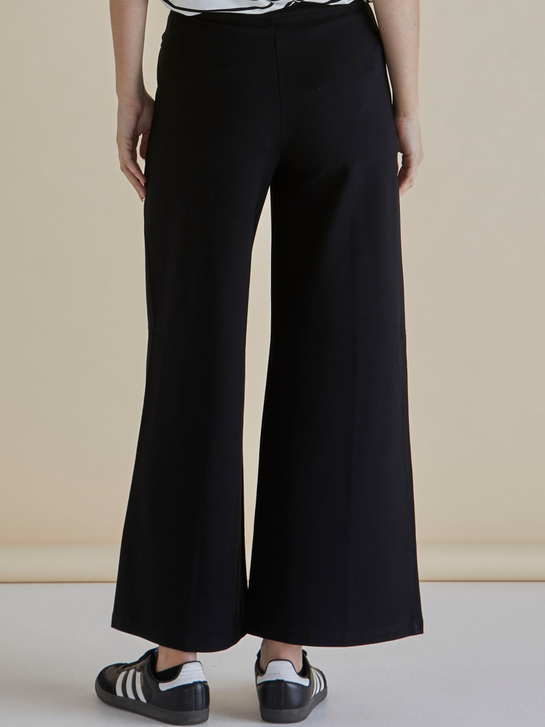 Betty Elodie Wide Leg Ponte Pant with wide-leg silhouette, pull-on waist and front seam detailing
