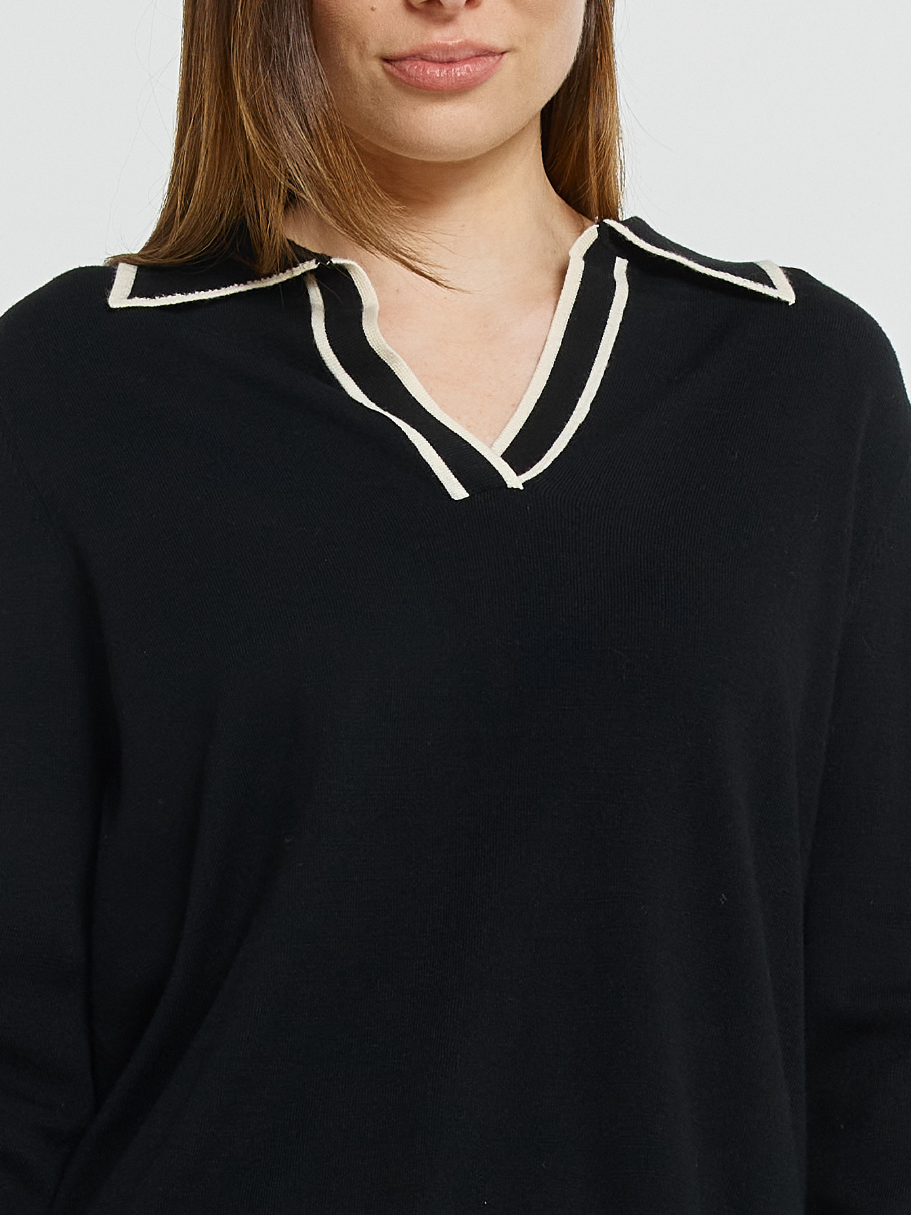 Betty Makenna Polo Sweater relaxed knit top with polo neckline, contrast trim and long sleeves