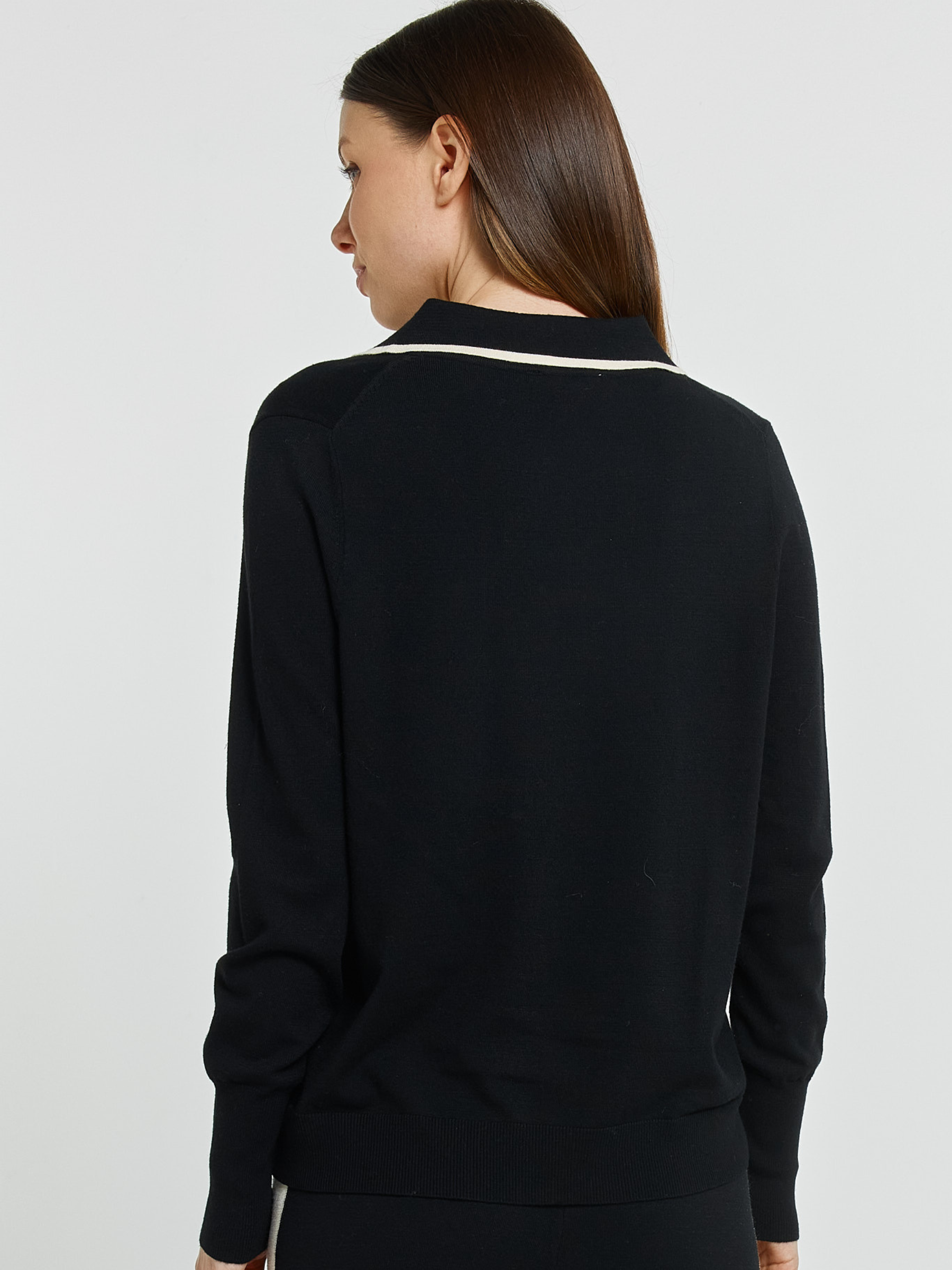 Betty Makenna Polo Sweater relaxed knit top with polo neckline, contrast trim and long sleeves