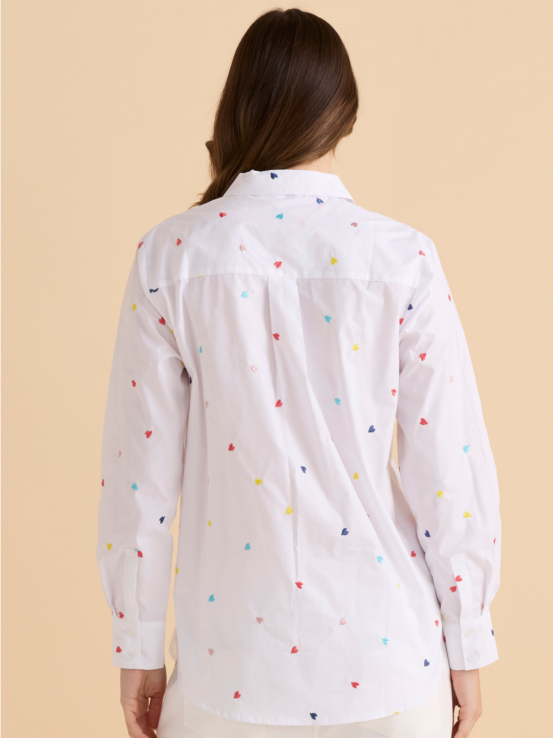 Betty Reid Shirt with collared neckline, button-through front, long sleeves and embroidered heart detail