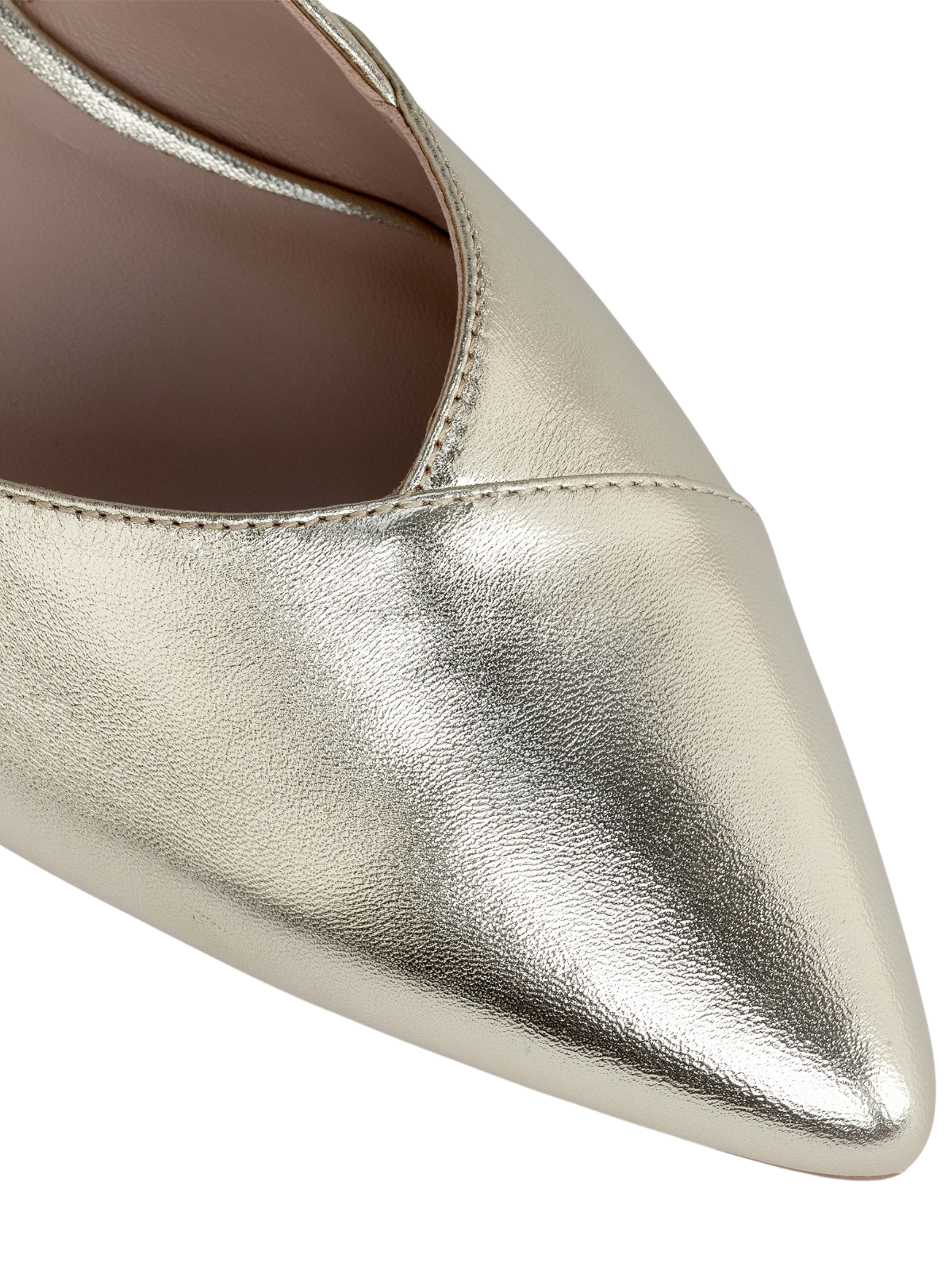 Capollini Lumi gold wedge slingback shoes with metallic finish, pointed toe and supportive wedge heel.