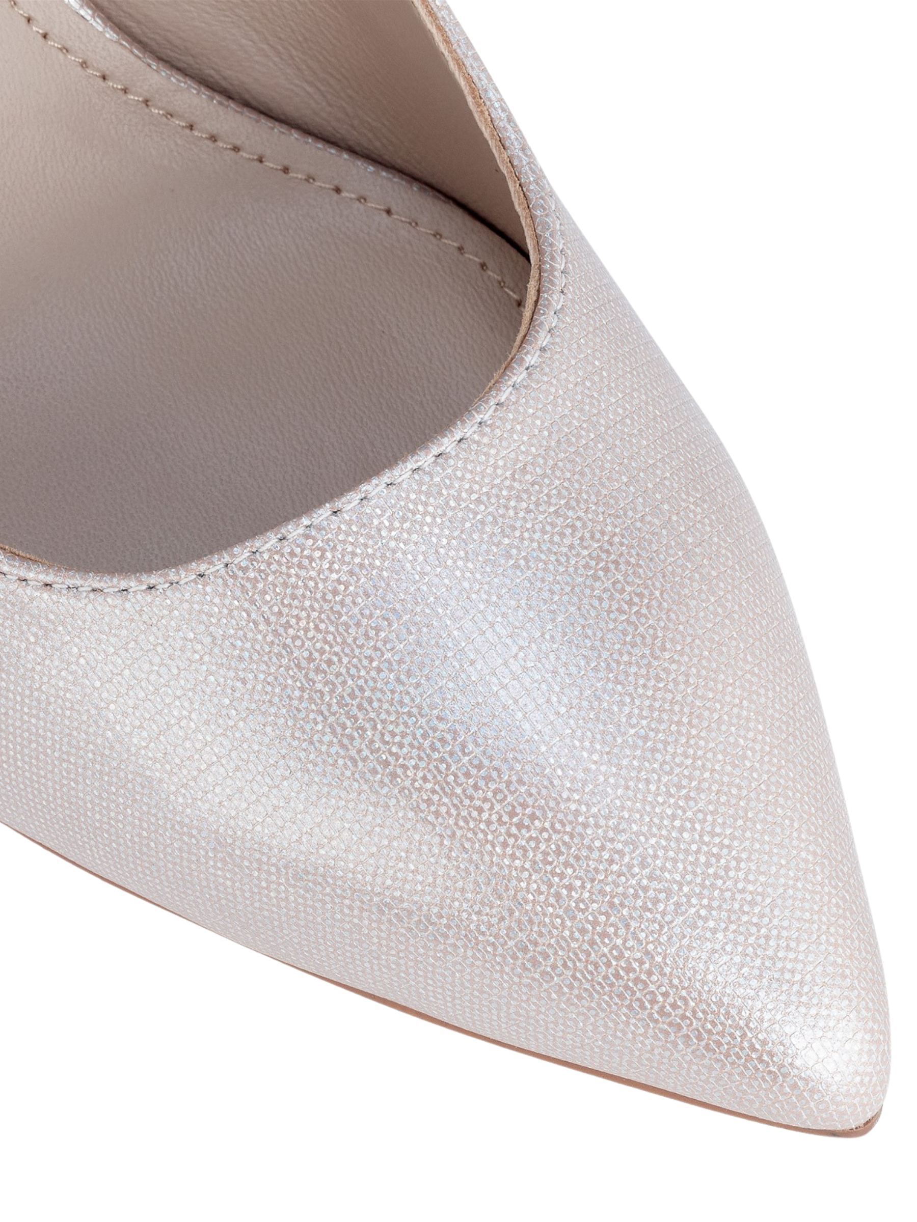 Capollini Sophia pearlised blush slingback heels with pointed toe, slim heel and soft metallic finish.