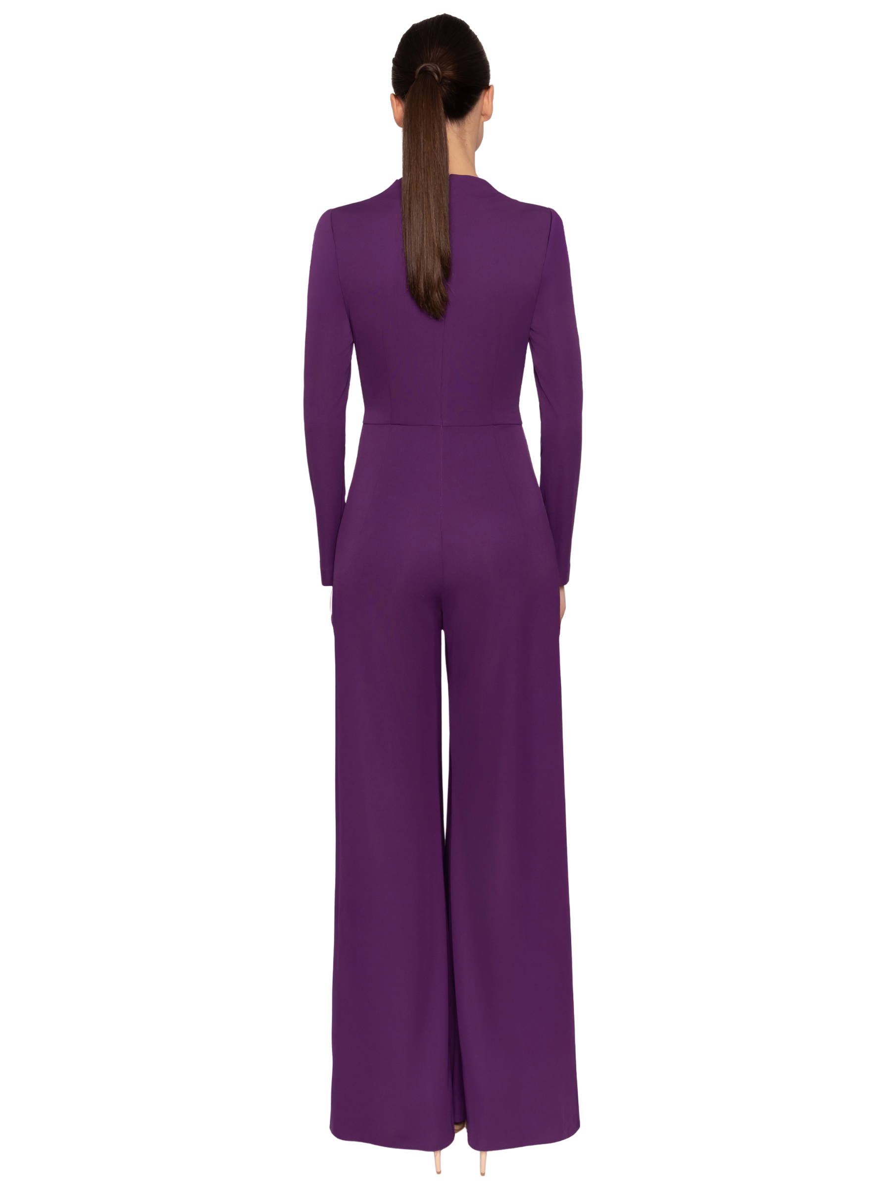 Carla Ruiz 53000 Purple Jumpsuit wrap-style occasion jumpsuit with long sleeves, side detail and wide leg trousers