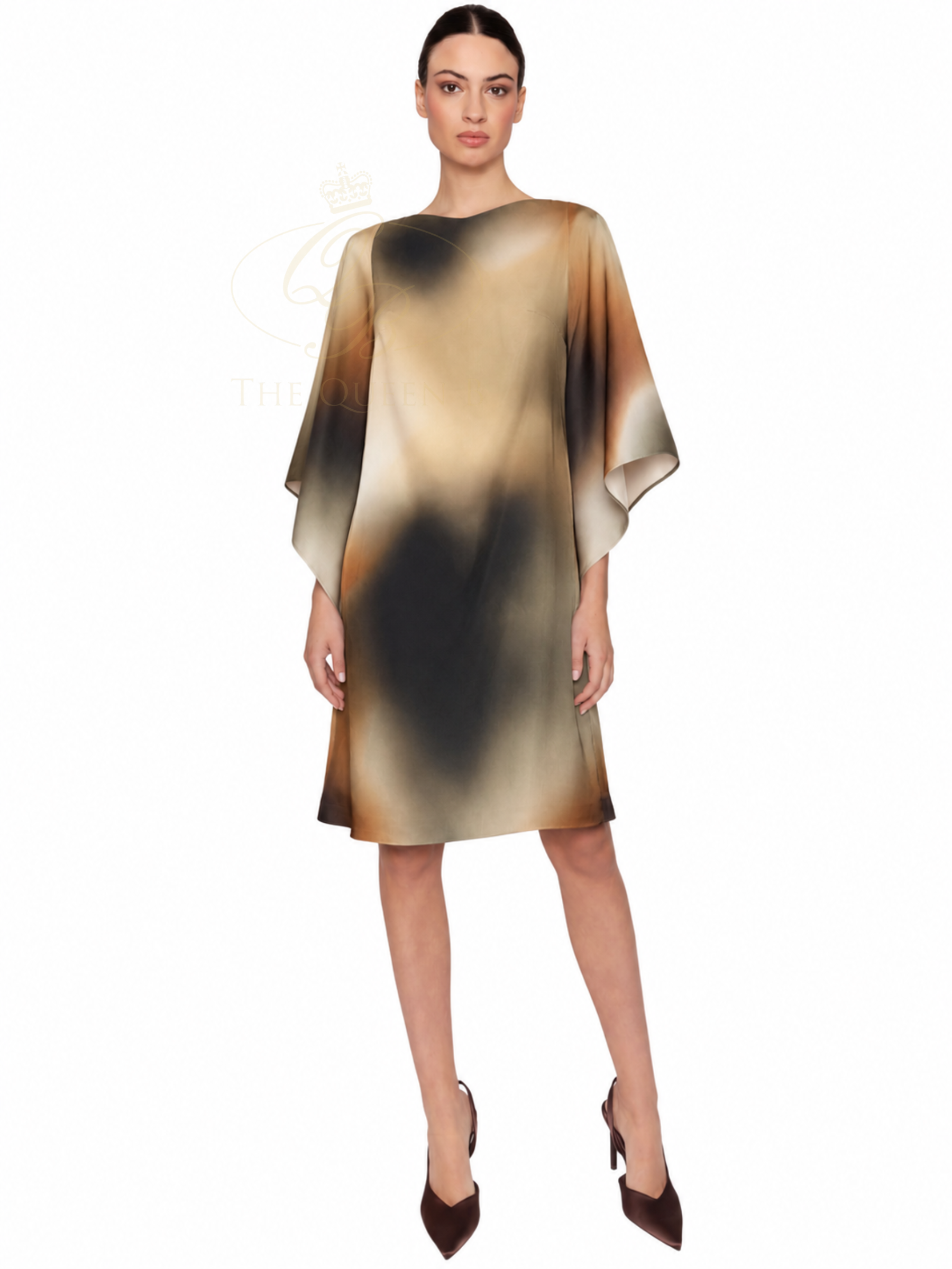 Carla Ruiz 53146 Camel Dress relaxed shift dress with wide kimono sleeves