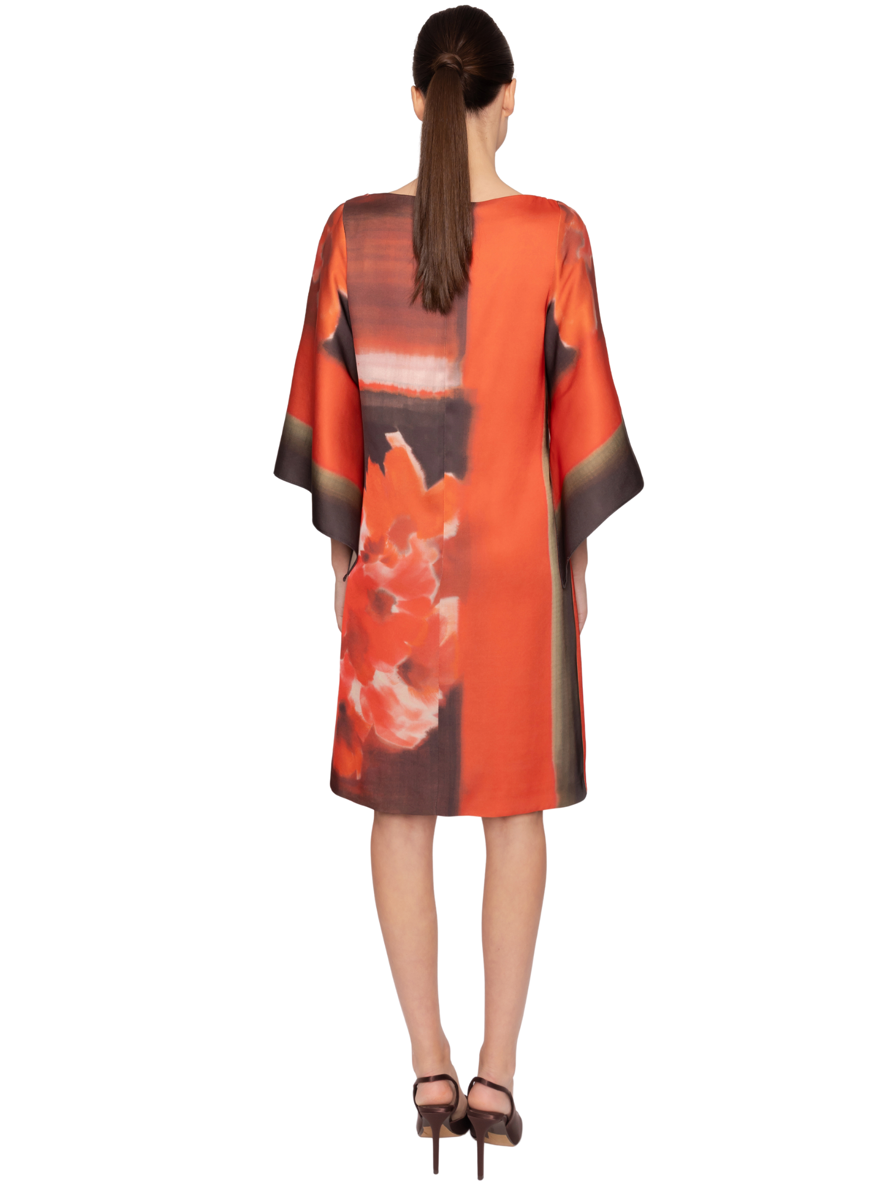 Carla Ruiz 53146 Red Dress relaxed shift dress with floral placement print and wide kimono sleeves
