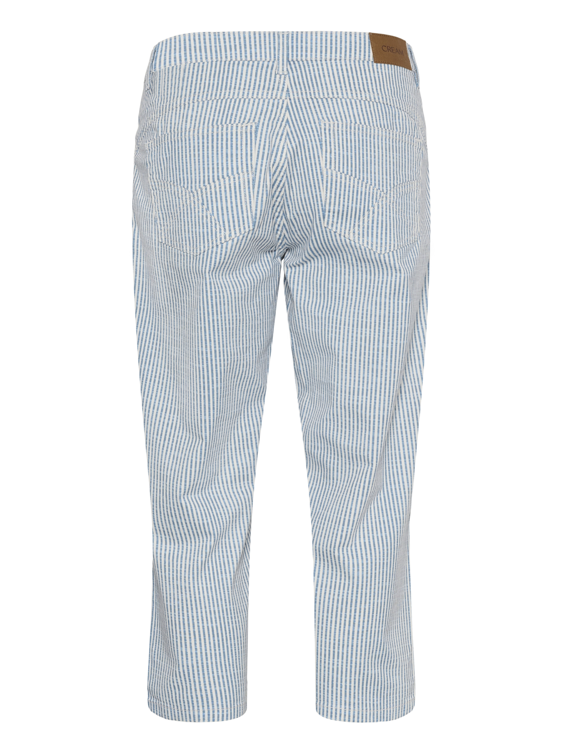 Cream Berta Capri Twill women’s cropped cotton twill trousers with button fastening and side pockets.