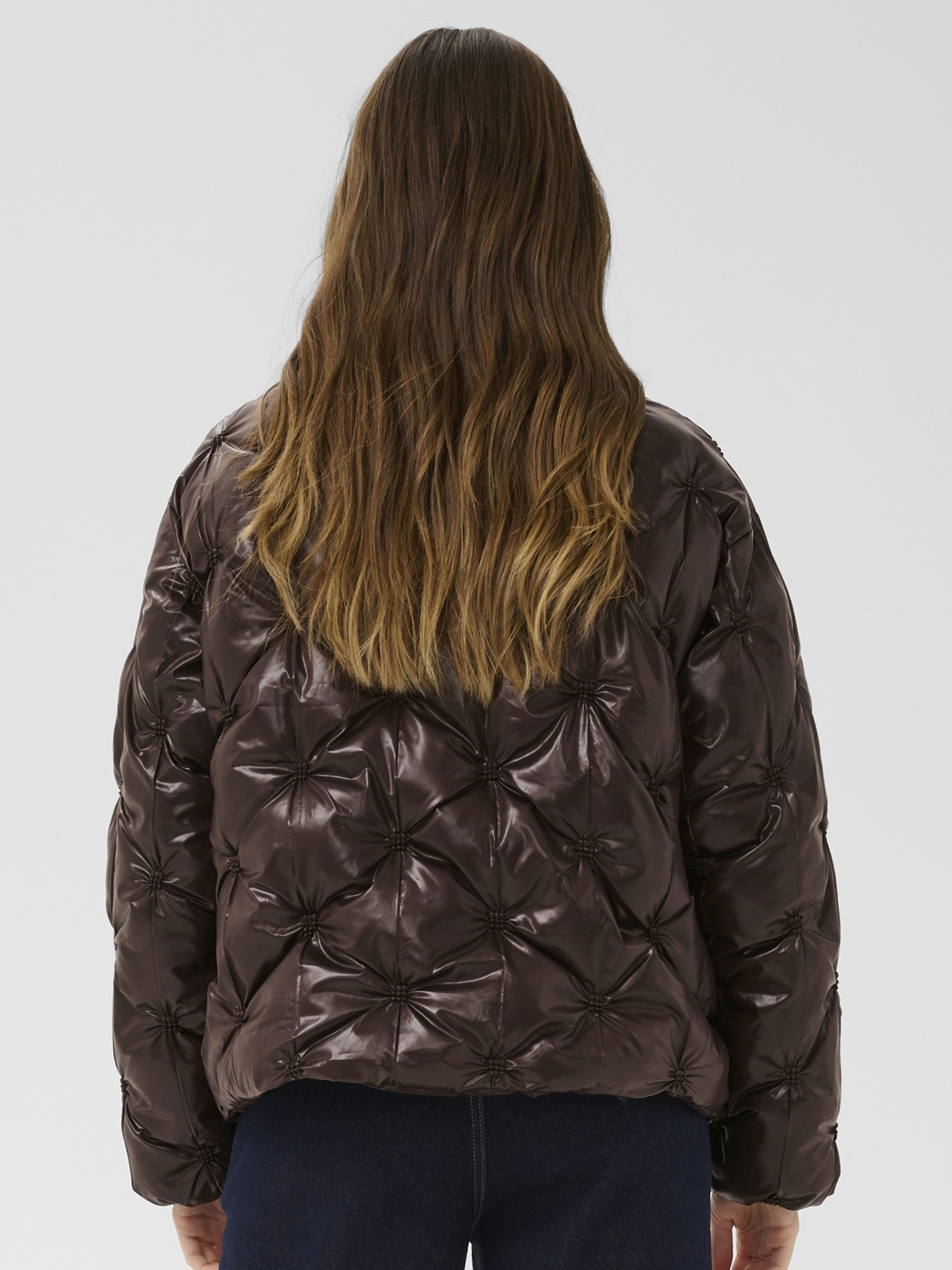 Cream Drakie Short Jacket loose fit quilted hip length padded jacket with drawstring neckline
