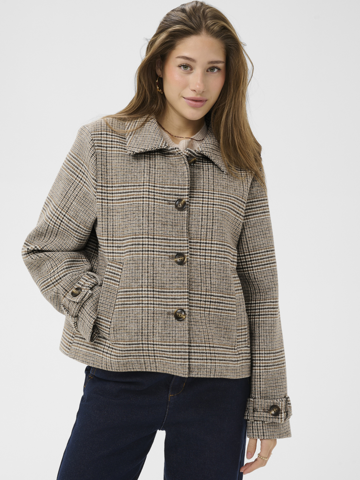 Cream Georg Short Coat straight fit hip length tailored coat with button fastening