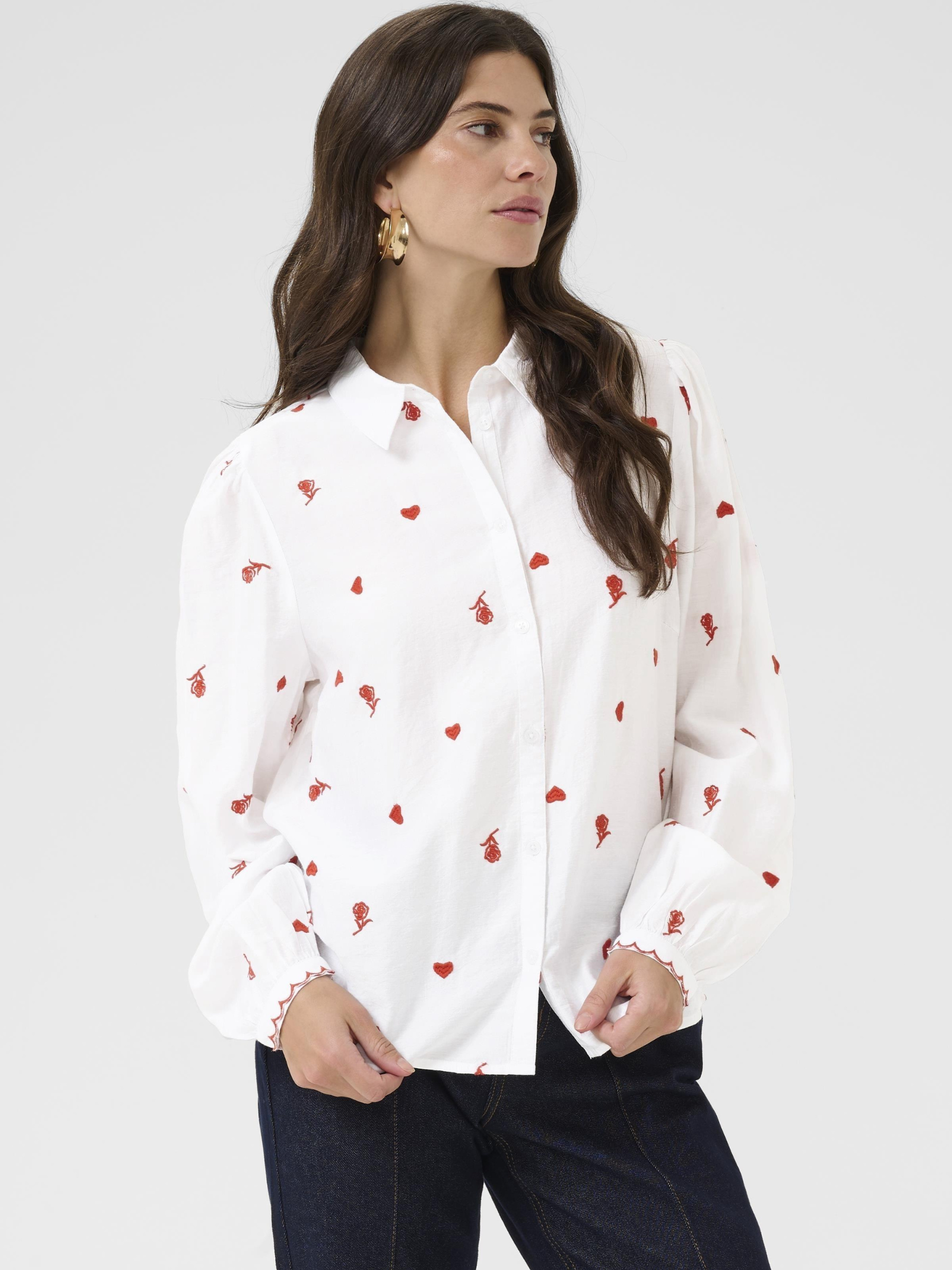 Cream Jeanne Shirt women’s regular-fit printed blouse with button-front fastening and hip-length design.