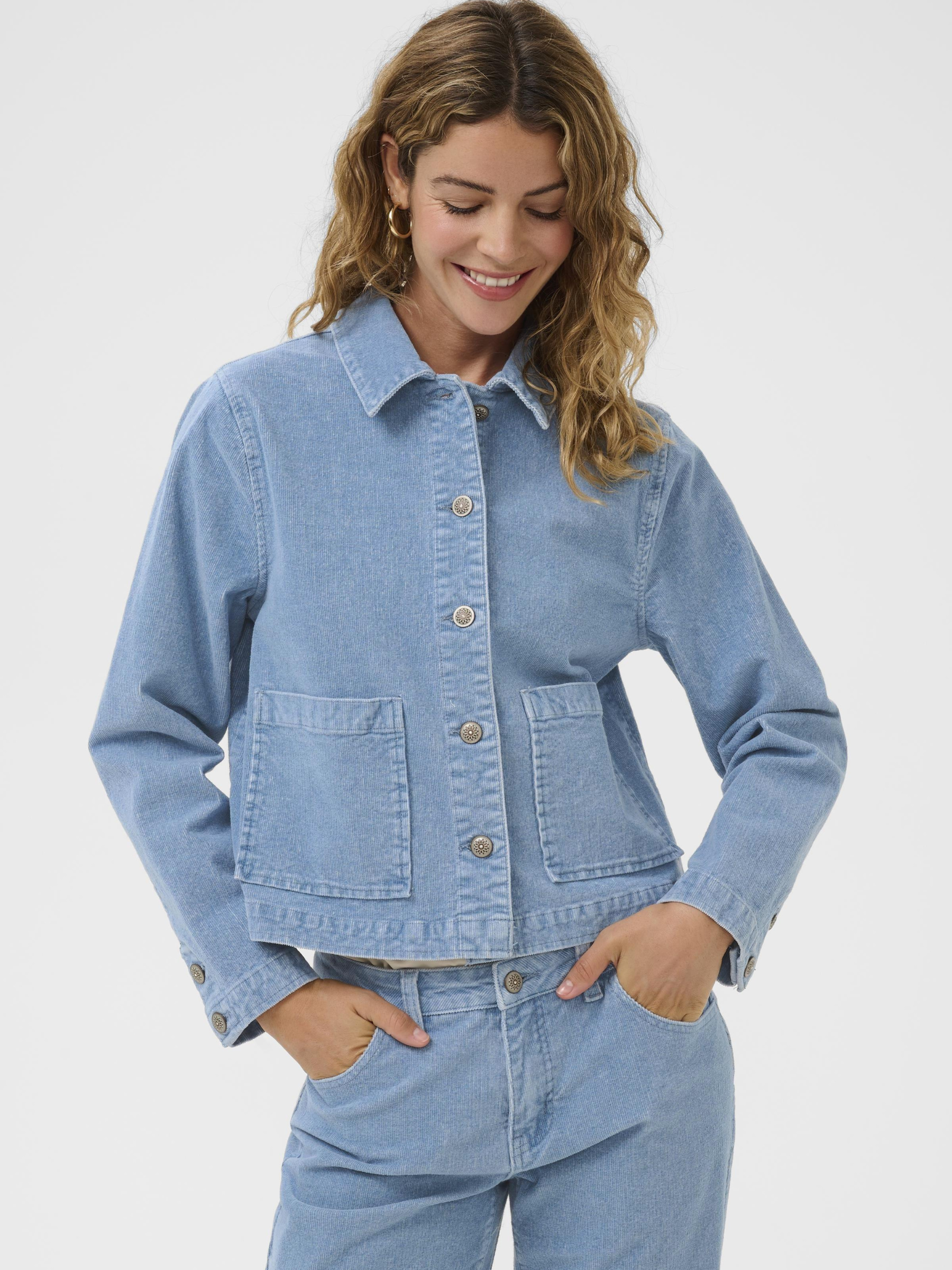 Cream Rafael Corduroy Jacket women’s straight-fit corduroy jacket with button-front fastening and hip-length design.