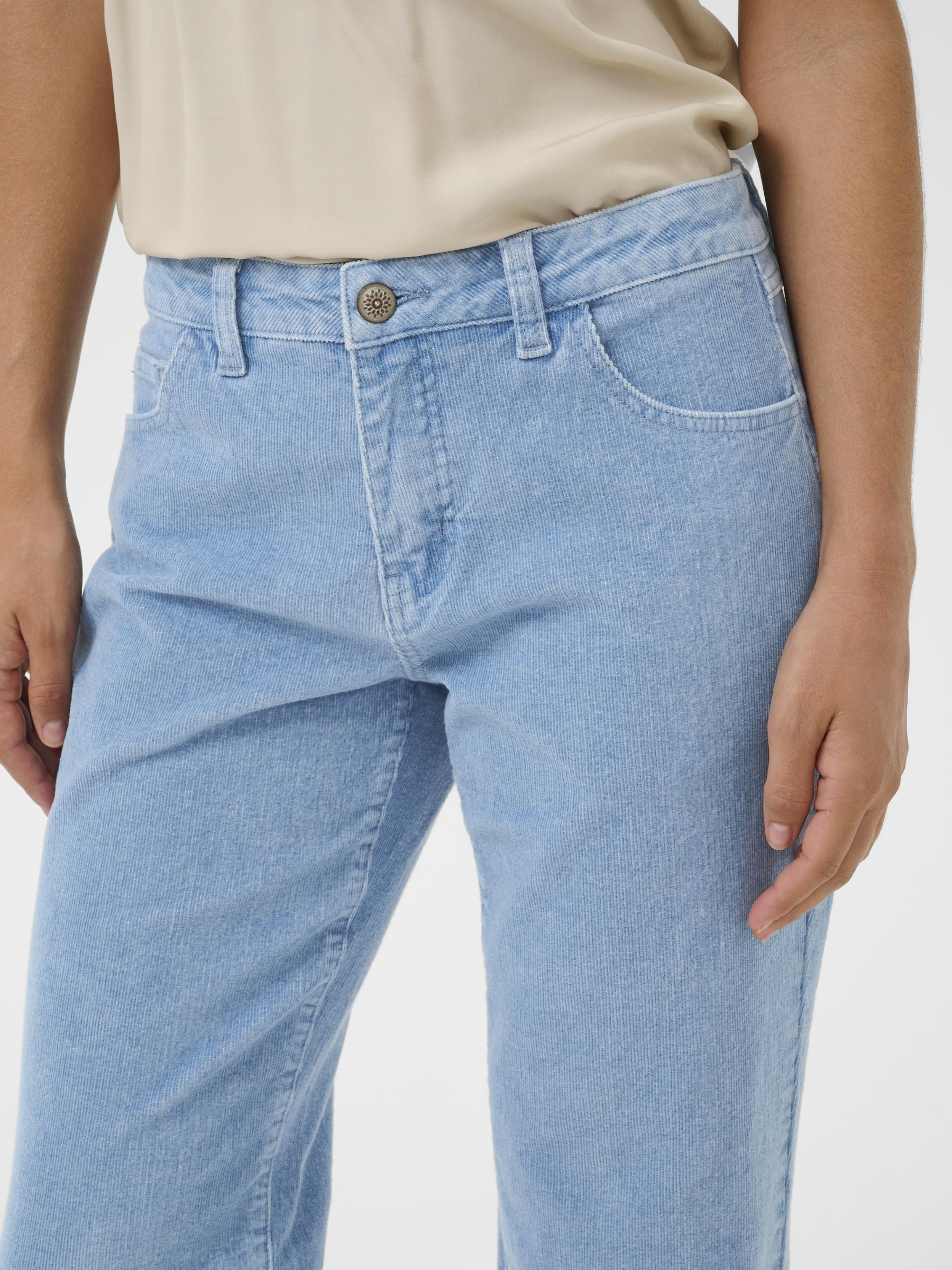 Cream Rafael Corduroy Pant women’s regular fit full-length corduroy trousers with stretch fabric for everyday wear.