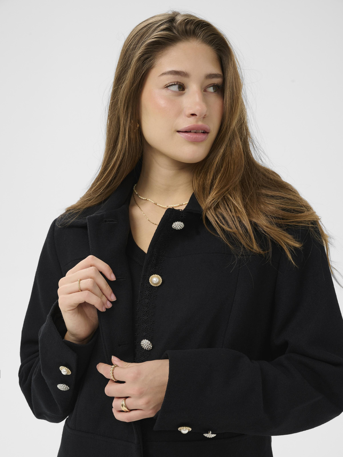 Cream Tolsa Long Coat feminine fit midi length tailored coat with button fastening