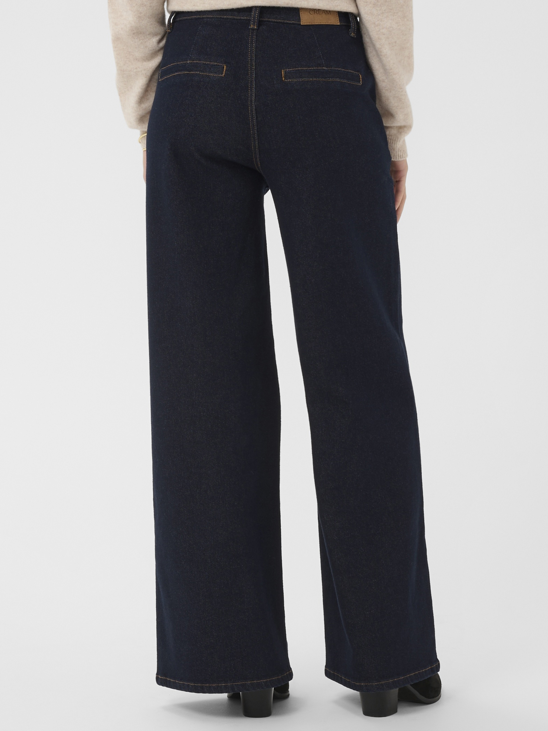 Cream Visti Button Pant full length high waist denim with regular fit silhouette