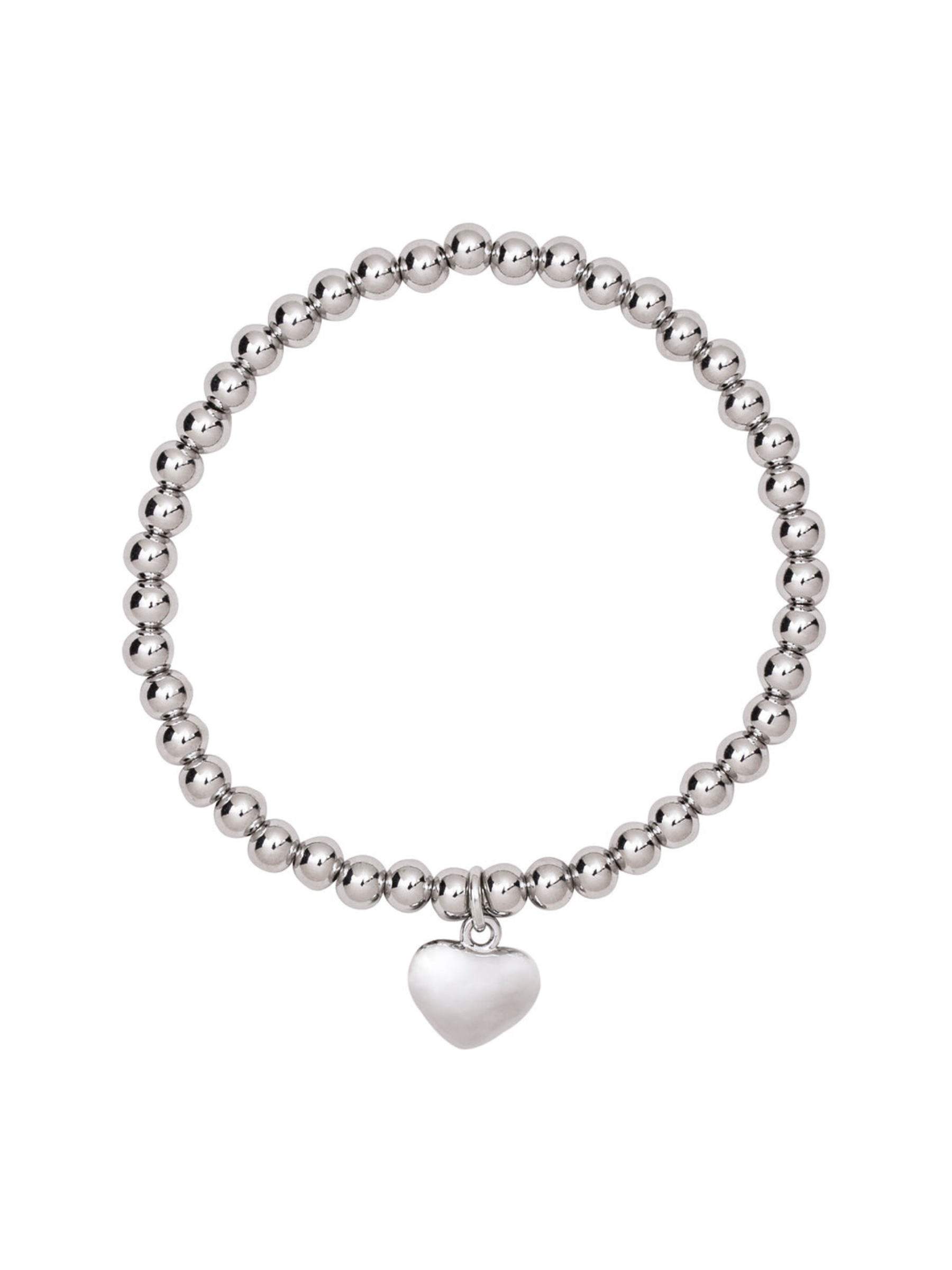 D&X DB1915R White Gold Plated Beaded Heart Charm Bracelet – elegant stainless steel bracelet with heart charm, women’s  jewellery for everyday wear and gifting.