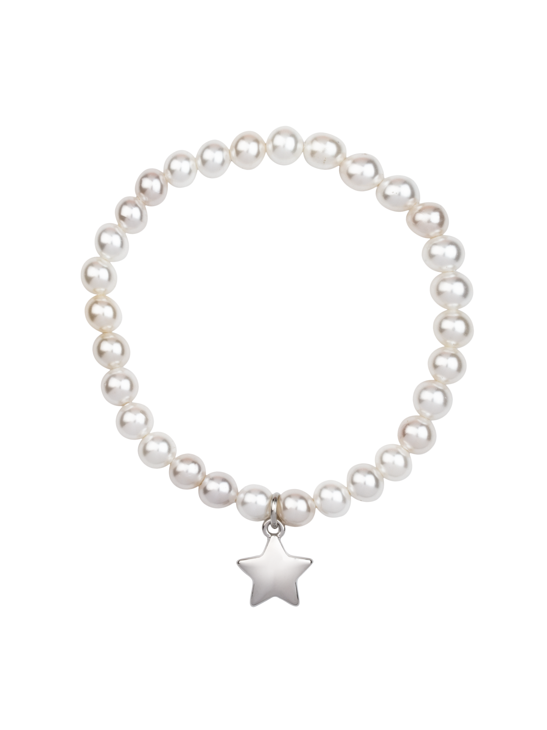 D&X DB2092A White Gold Star Pendant Elasticated Pearl Bracelet – classic pearl stretch bracelet with white gold plated star charm, celestial-inspired women’s jewellery.