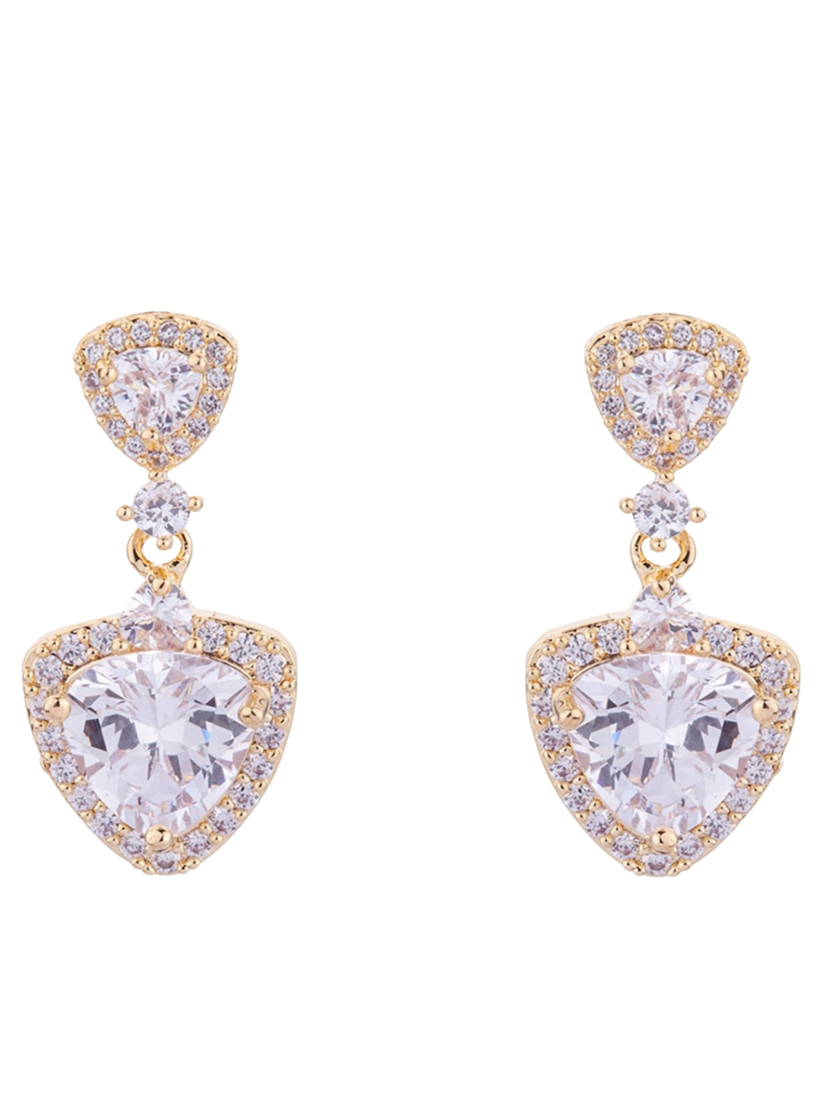 D&X DE0222K Triangle Drop Earrings with linked crystal clusters and statement geometric drop detailing.