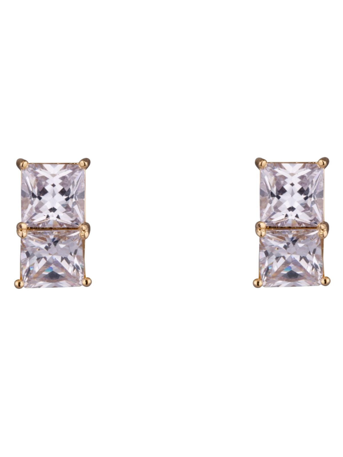 D&X DE0308K Twin Double Claw Studded Earrings with two square-cut stones in a structured claw setting.