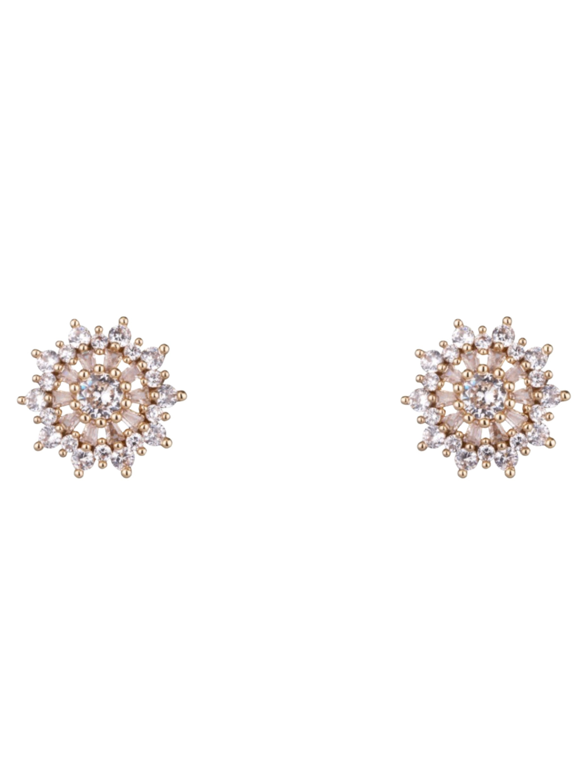 D&X DE0477K Sunburst Cluster Studded Earrings with circular crystal cluster detailing and a stud silhouette.