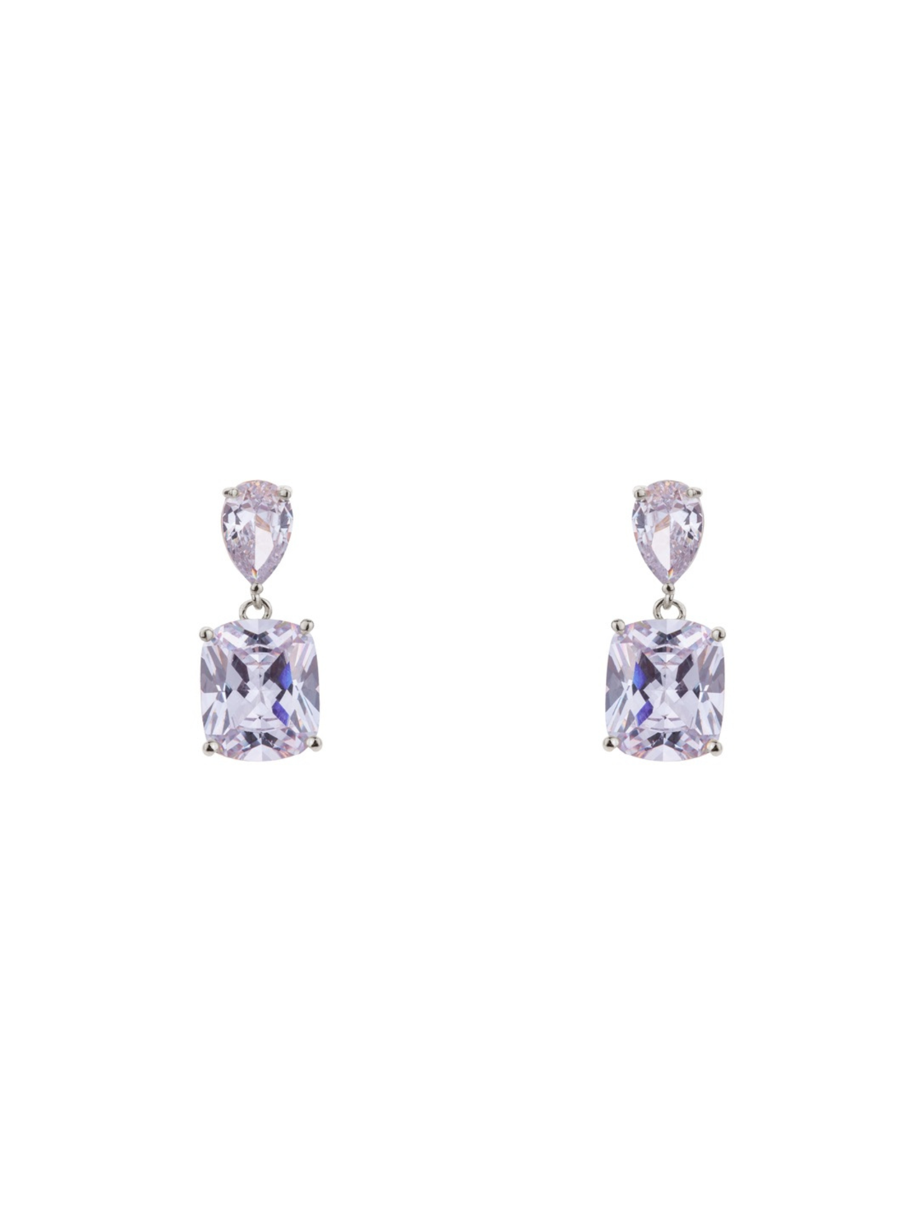 D&X DE0498R White Gold Plated Teardrop and Zirconia Square Post Earrings – elegant cubic zirconia drop earrings with white gold finish, timeless women’s jewellery for day and evening wear.