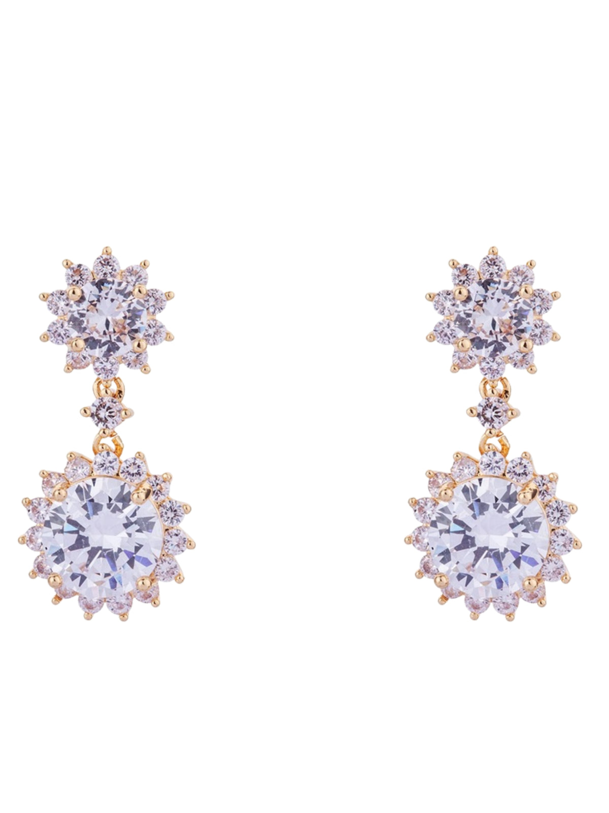 D&X DE0506K - EARRING with double drop crystal design and floral halo detailing.