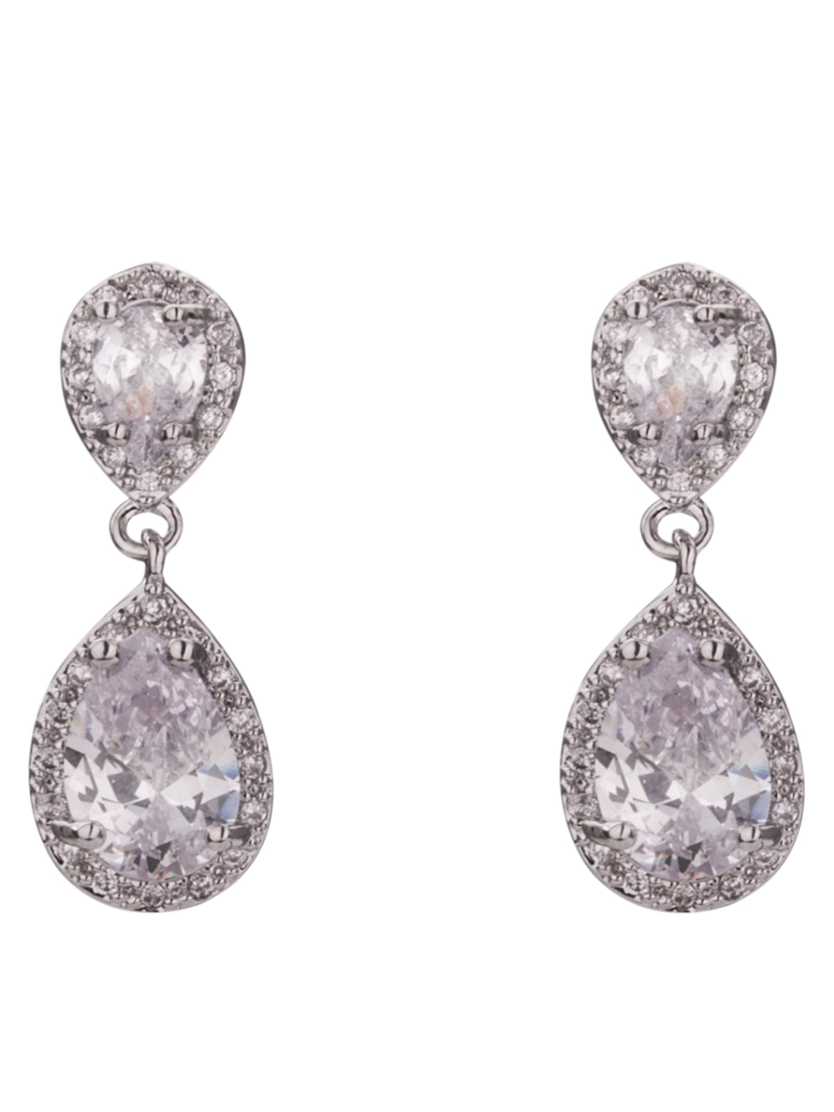 D&X DE0522R Teardrop Earrings with double teardrop crystal detailing and linked drop design.