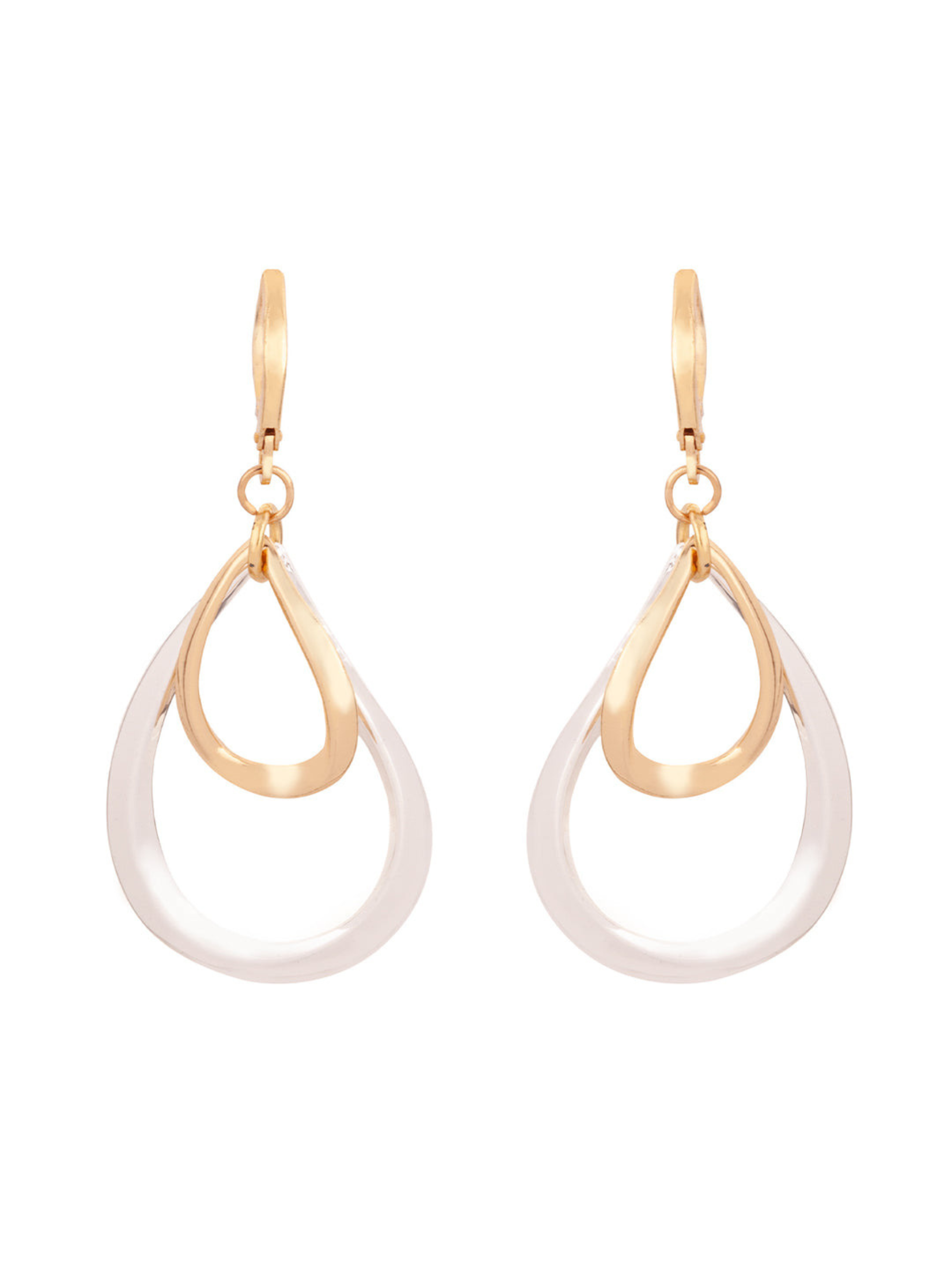 &X DE0930C Gold Plated Teardrop Dangle Earrings – two-tone stainless steel teardrop earrings in gold and white gold finish, perfect for adding elegant style to any outfit.