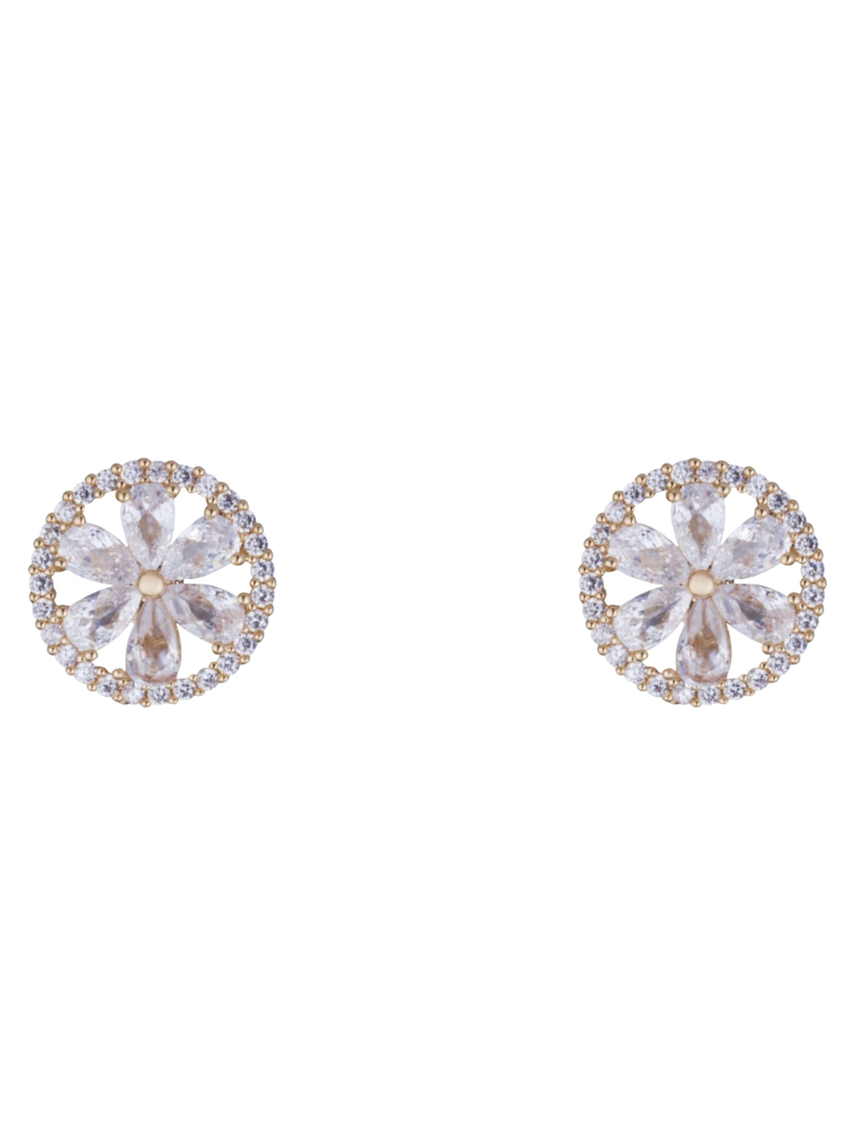 D&X DE1014K Flower Shape & Circular Frame Clip On Earrings with a floral design inside a circular frame and sparkling stone detail.