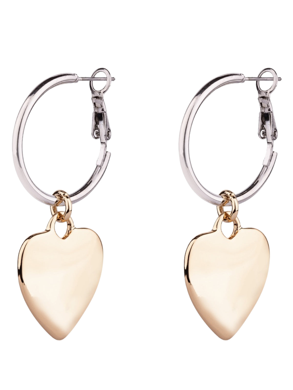 D&X DE1057C Earring with hoop design and hanging heart charm detail.