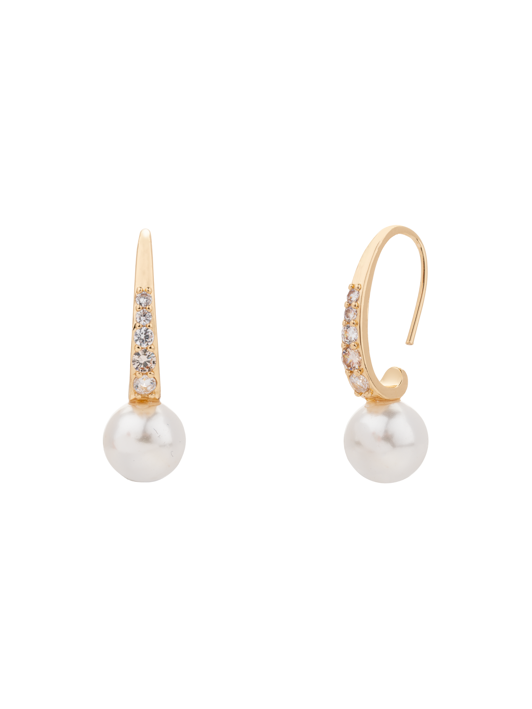 D&X DE1121K Gold Tone Hook Earrings with Cubic Zirconia and Pearl Detail – elegant drop earrings featuring sparkling crystals and lustrous pearl accents.