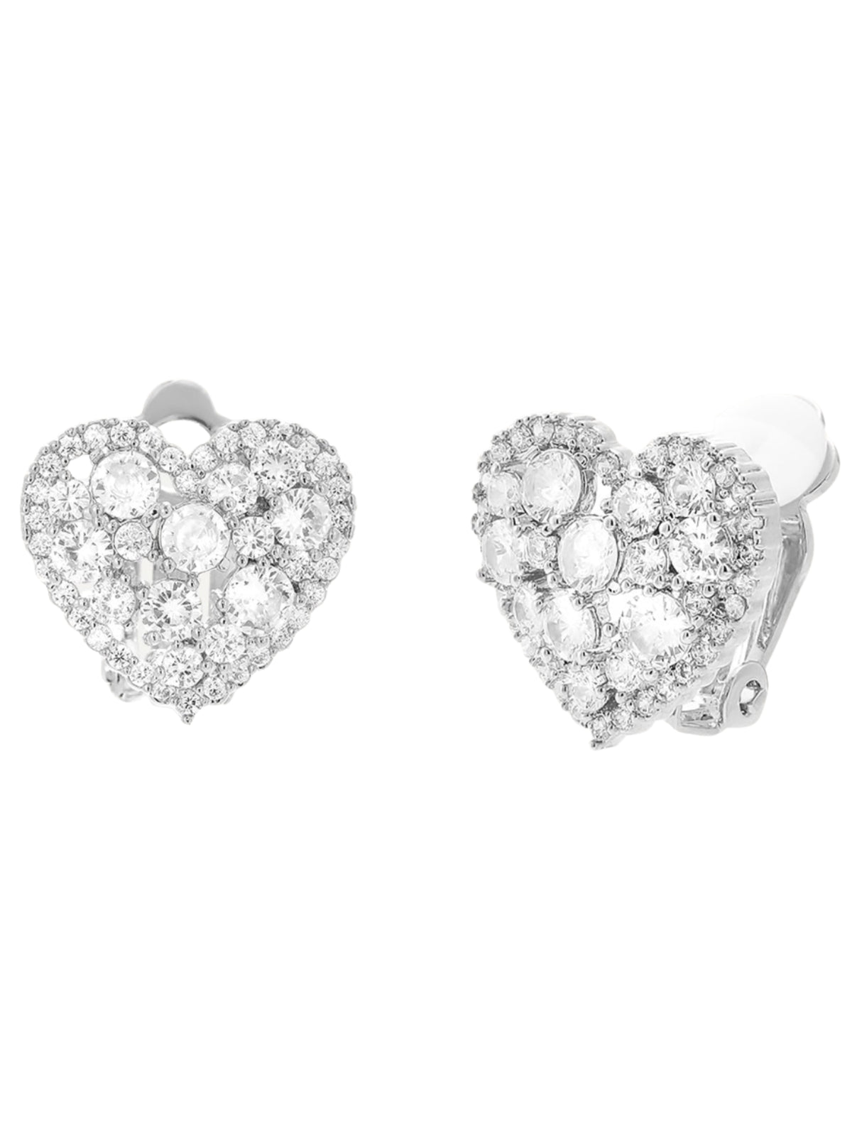 D&X DE1157R Elizabeth Cubic Zirconia Clip On Earrings with a heart-shaped crystal cluster design and clip-on fastening.